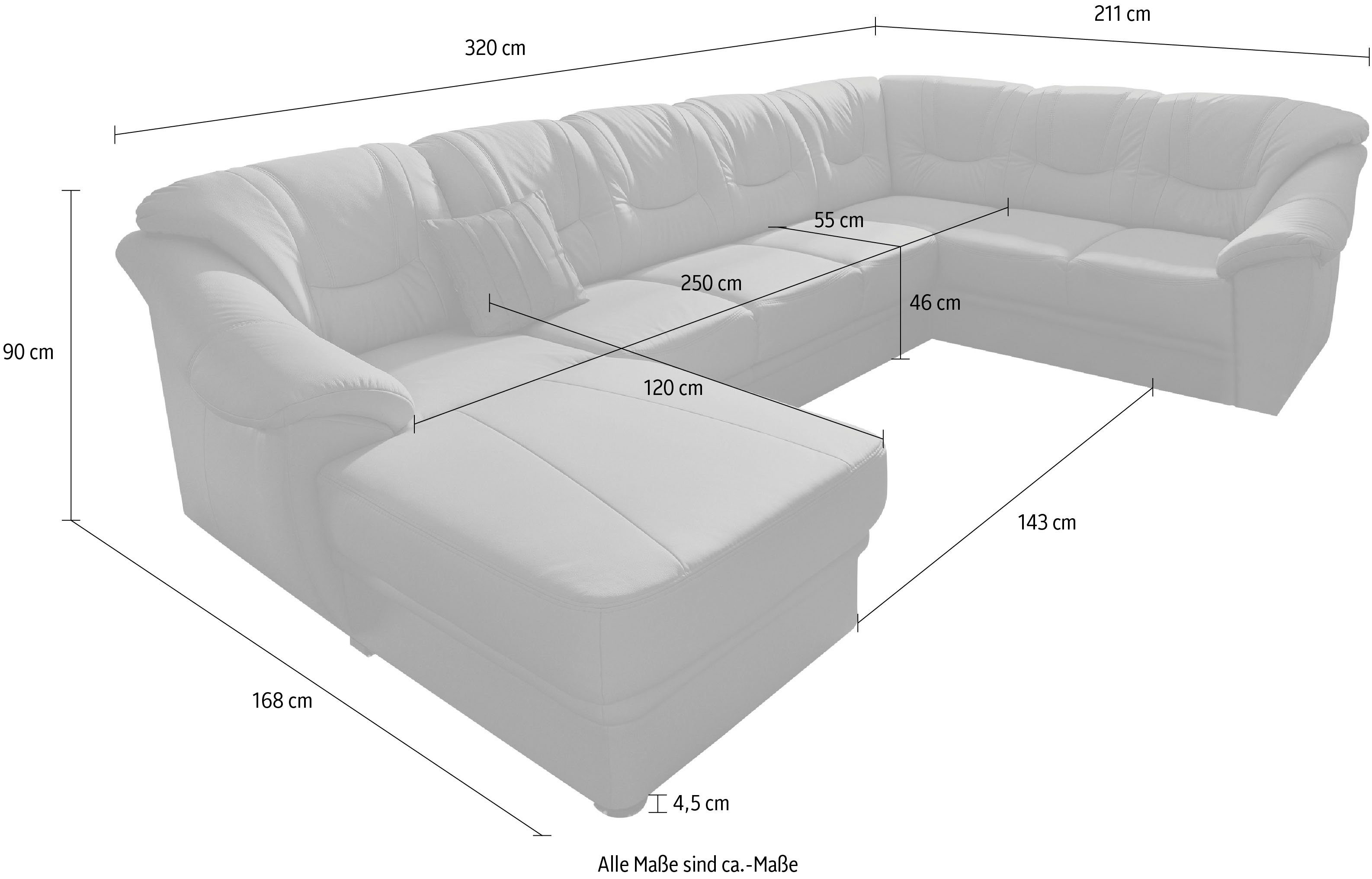 sit&more Zithoek Savona U-vorm naar keuze met slaapfunctie, met binnenvering, vrij plaatsbaar