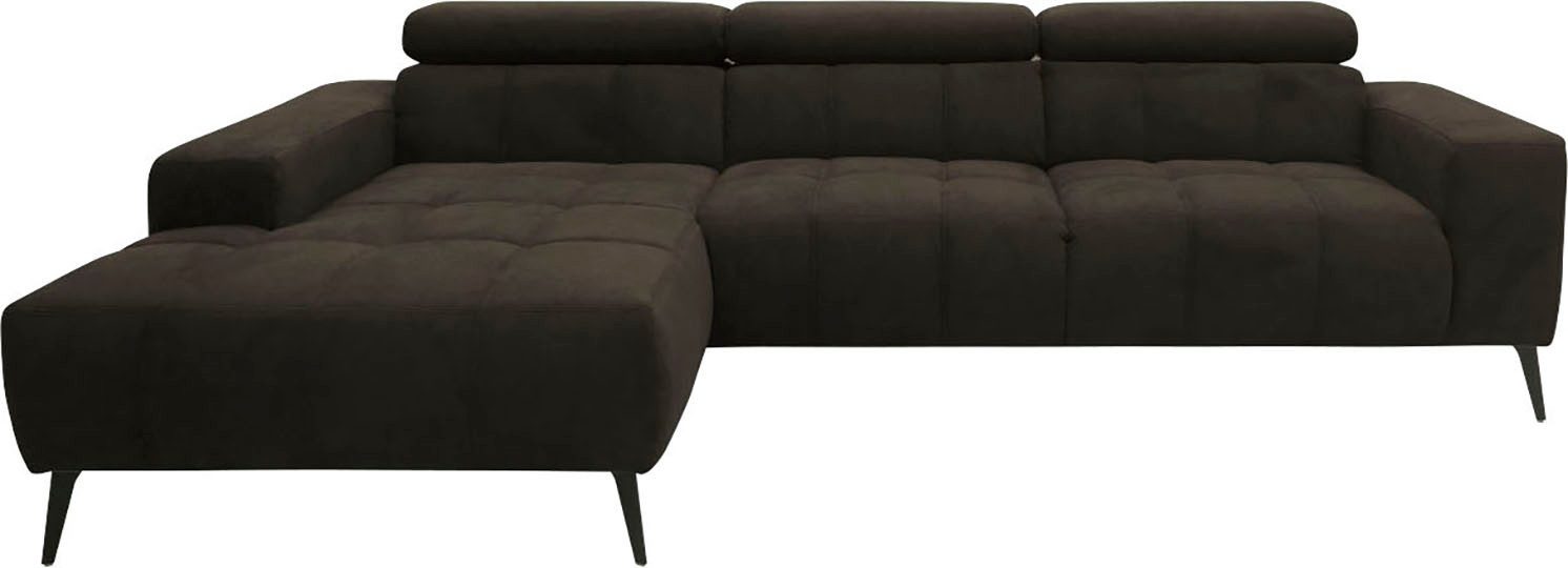 DOMO collection Hoekbank Trento L-vorm, met sledevoet of enkele voet naar keuze met verstelbare hoofdsteun, récamier links/rechts bestelbaar