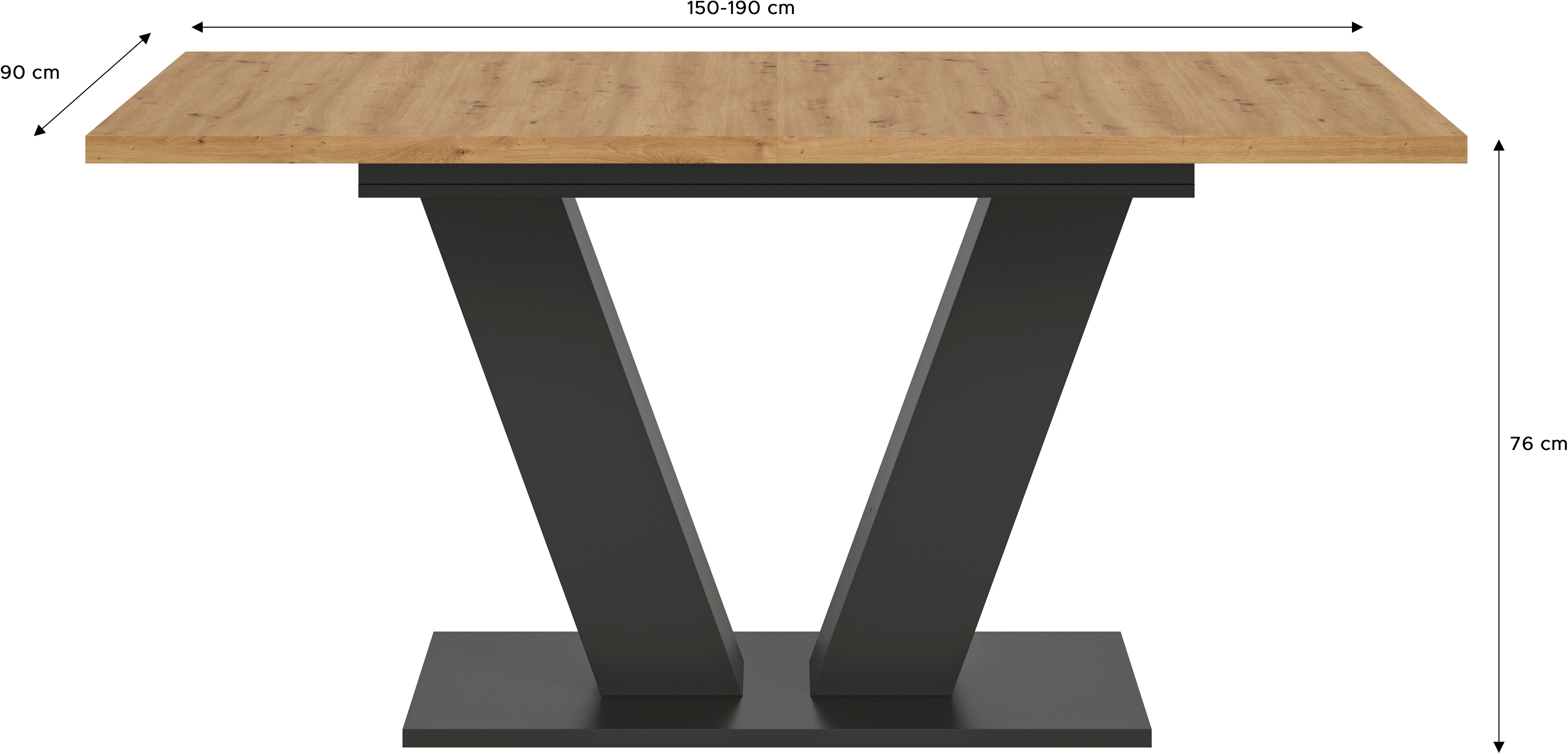 INOSIGN Eettafel Motus, uitschuifbaar 150 - 190 cm, inclusief 40 cm inlegplaat