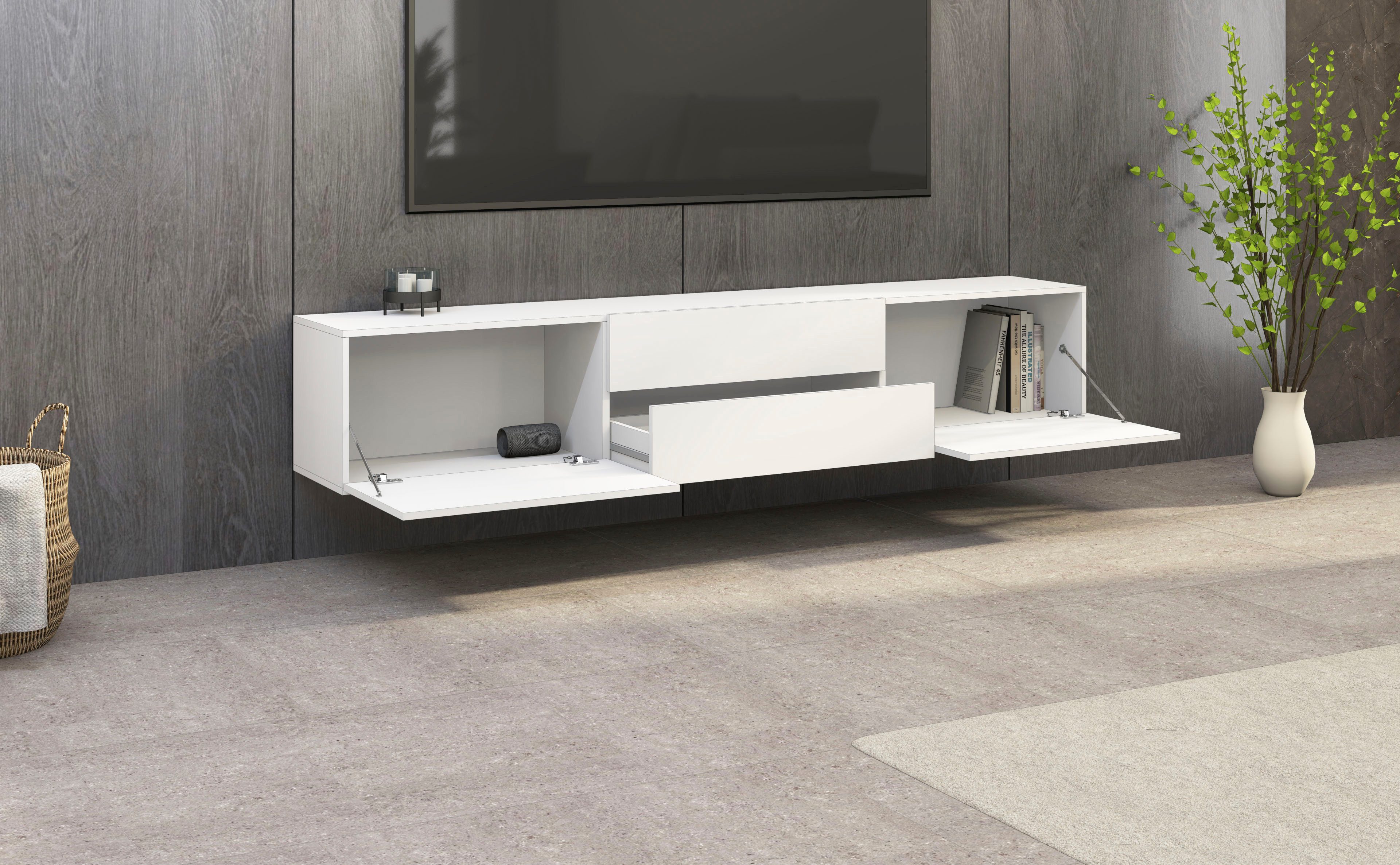 borchardt Möbel Tv-meubel Sophia Breedte 200 cm met 2 kleppen en 2 laden, staand en hangend