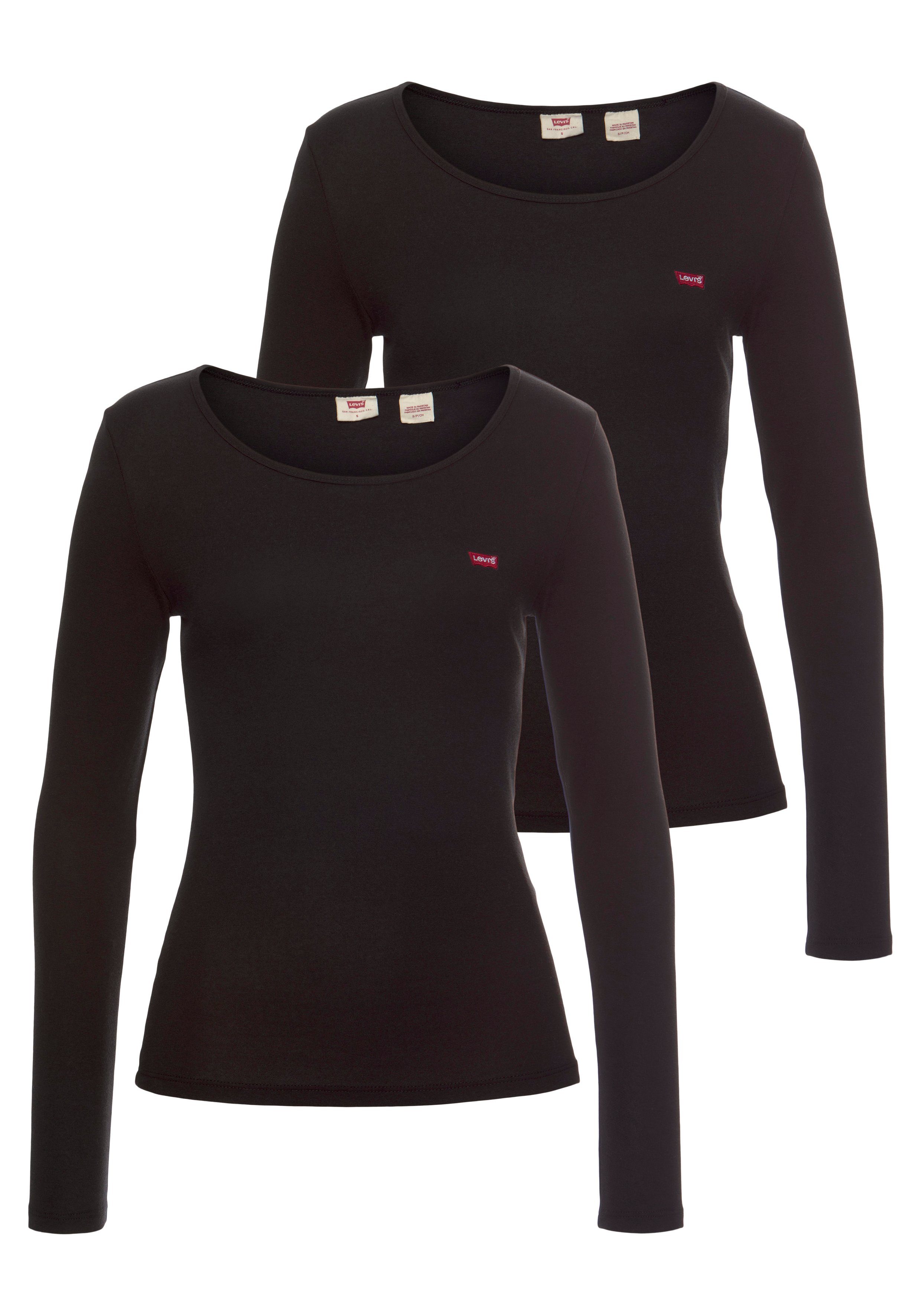 Levi's Shirt met lange mouwen LS 2 Pack Tee met batwing-logoborduursel (set, 2-delig) dames longsleeves maat XS (32) zwart