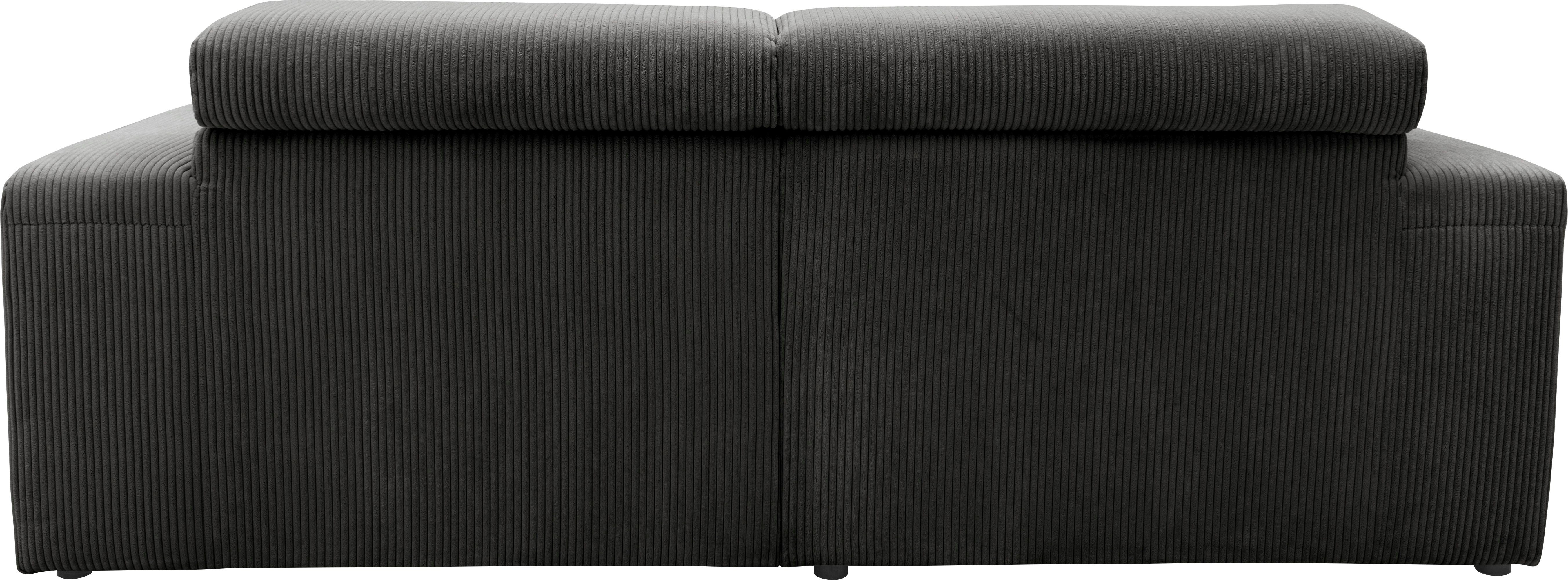 DOMO collection Hoekbank Brandon kleine versie BxDxH: 214x100x80 cm Met verstelbare hoofdsteun, ook in leer en cord, L-model