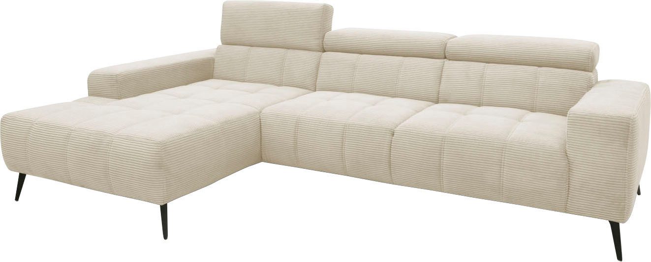 DOMO collection Hoekbank Trento L-vorm, met sledevoet of enkele voet naar keuze met verstelbare hoofdsteun, récamier links/rechts bestelbaar
