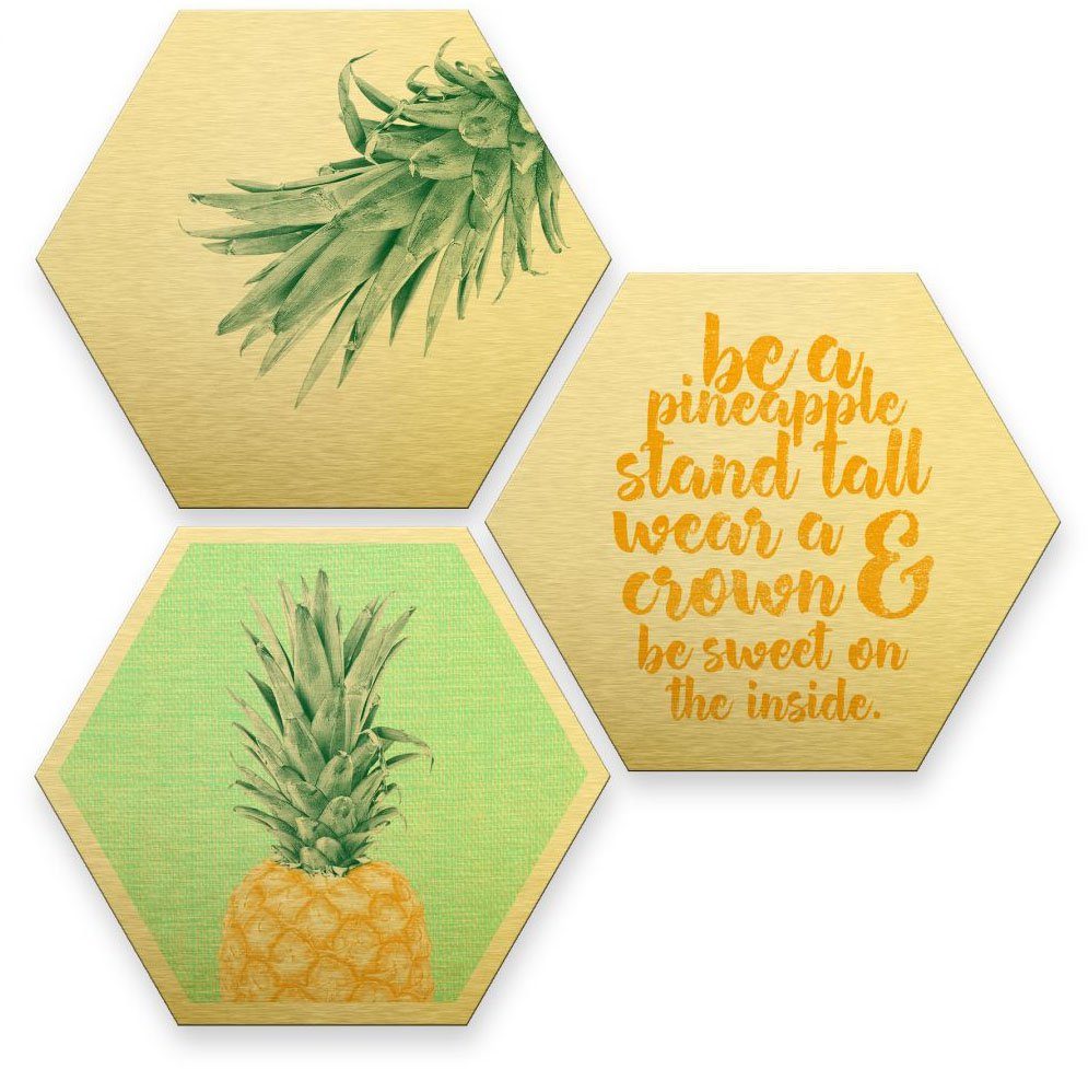 Wall-Art Meerdelige artprint Goud effect ananas collage (set, 3 stuks)