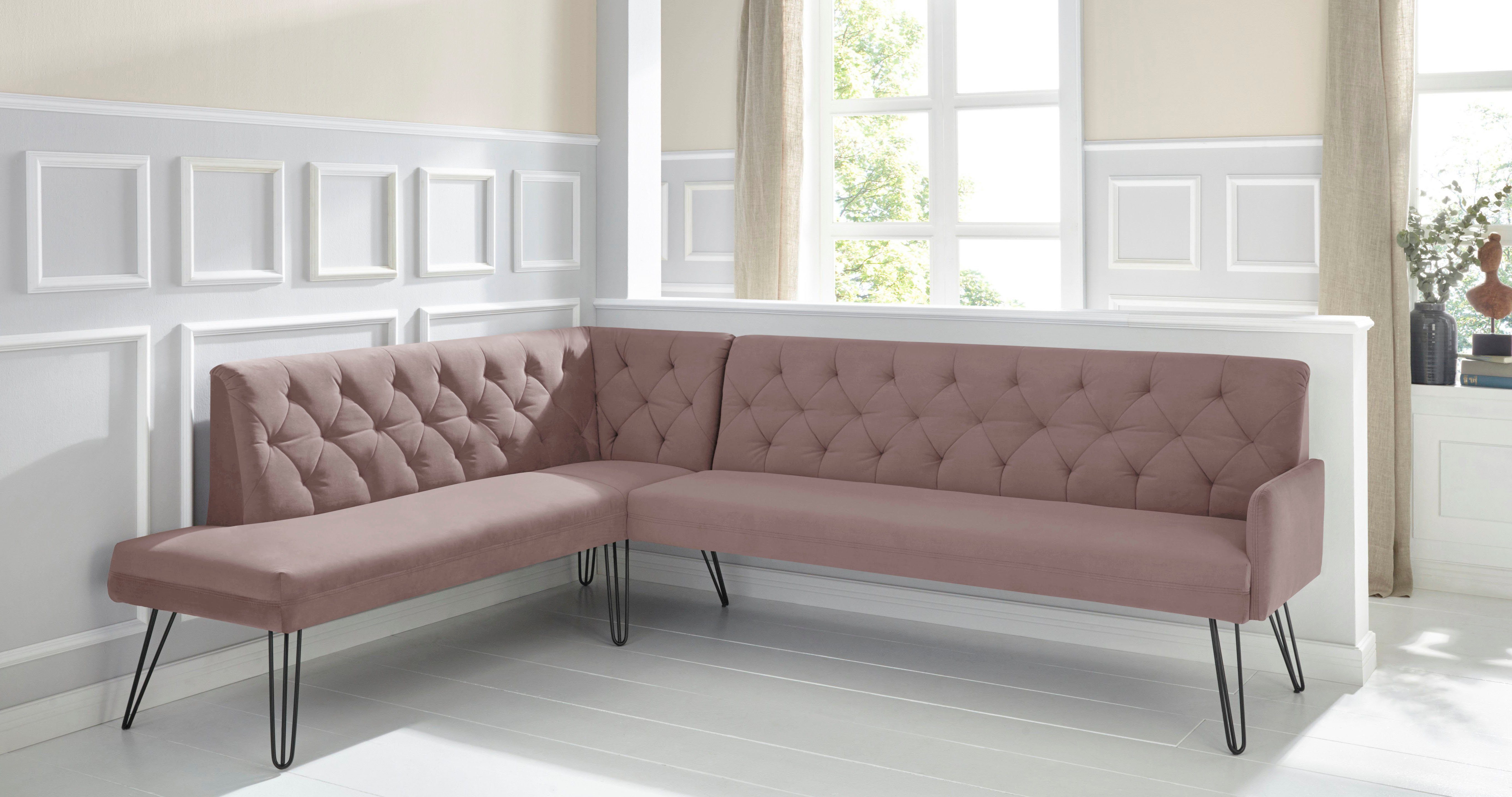 exxpo - sofa fashion Hoekbank Doppio, Chesterfield look, comfortabel en handig, hoge designvoeten roze, hoekbanken, Lange zijde rechts