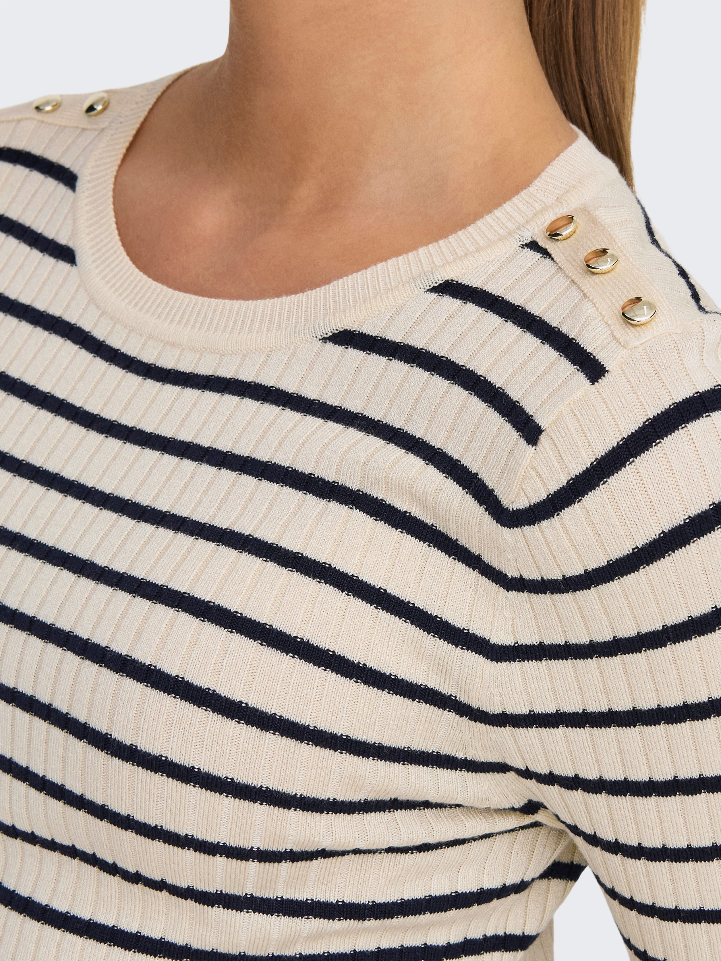 Only Gebreide trui ONLMILA LS STRIPE BUTTON O-NECK CC KNT