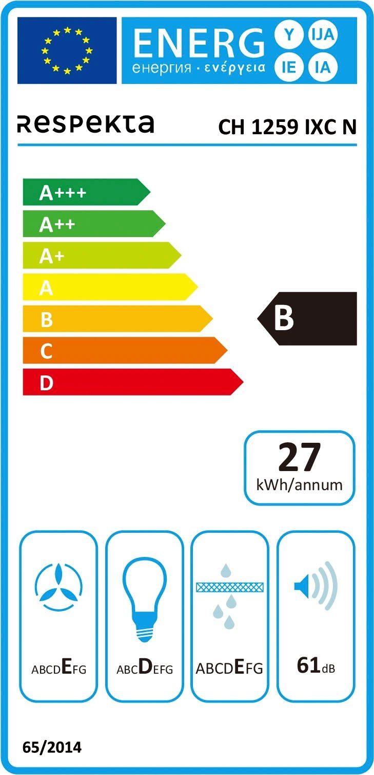 RESPEKTA Onderbouwkap CH 1259 IXC N 60 cm, 3 vermogensniveaus, led-verlichting, geschikt voor afzuiging en recirculatie