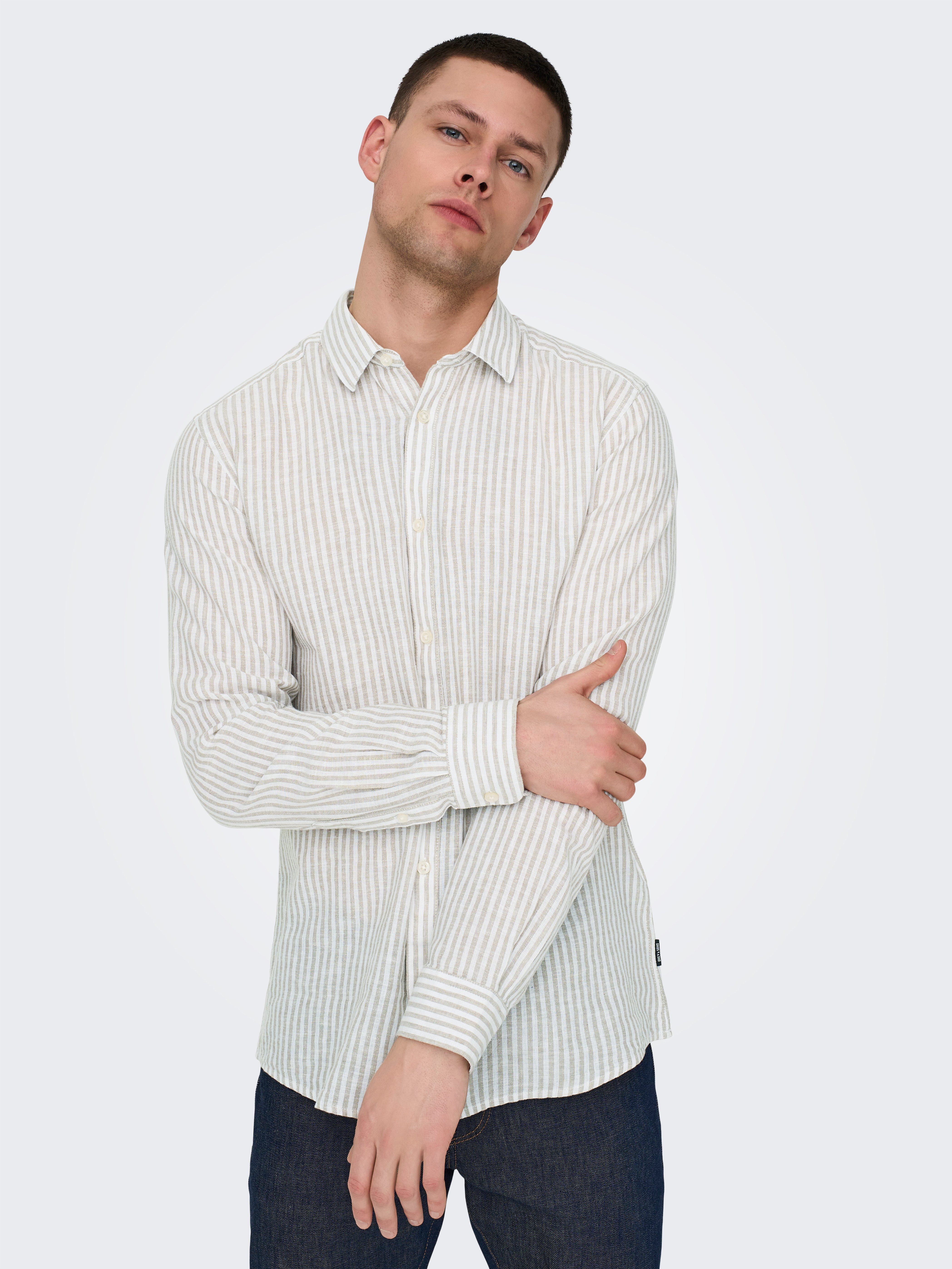 ONLY & SONS Overhemd met korte mouwen ONSCAIDEN LS STRIPE LINEN SHIRT 660 NOOS