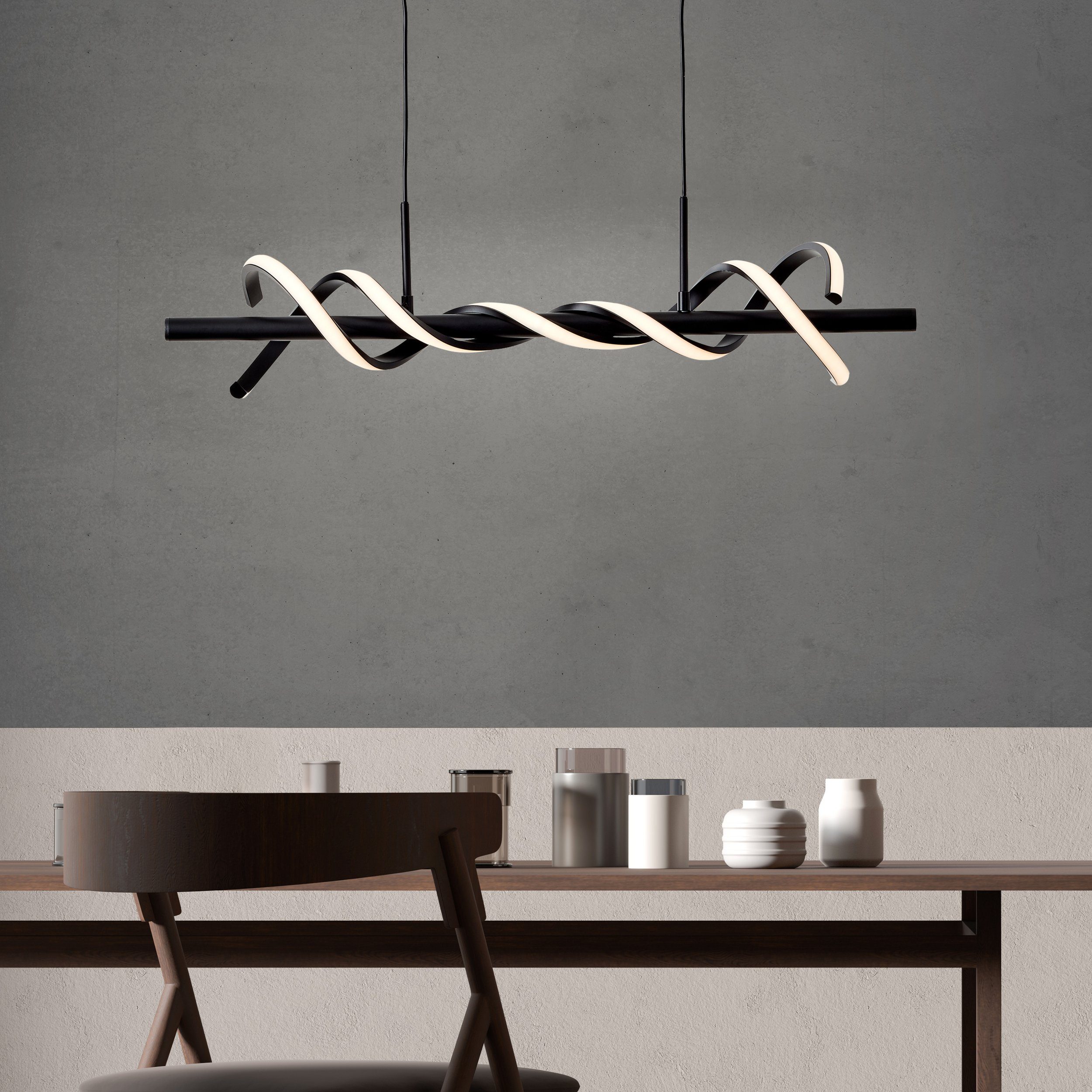 Brilliant Leuchten Led-hanglamp Amalie Hoogte 150 cm, breedte 76 cm, 2100 lm, inkortbaar, metaal/kunststof, zwart