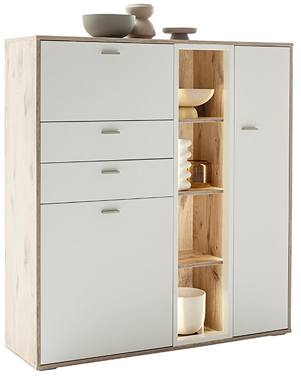 MCA furniture Highboard SANTERNO met 2 deuren, 2 lades, gedempt, 1 klep, 4 vakken, breedte 124 cm