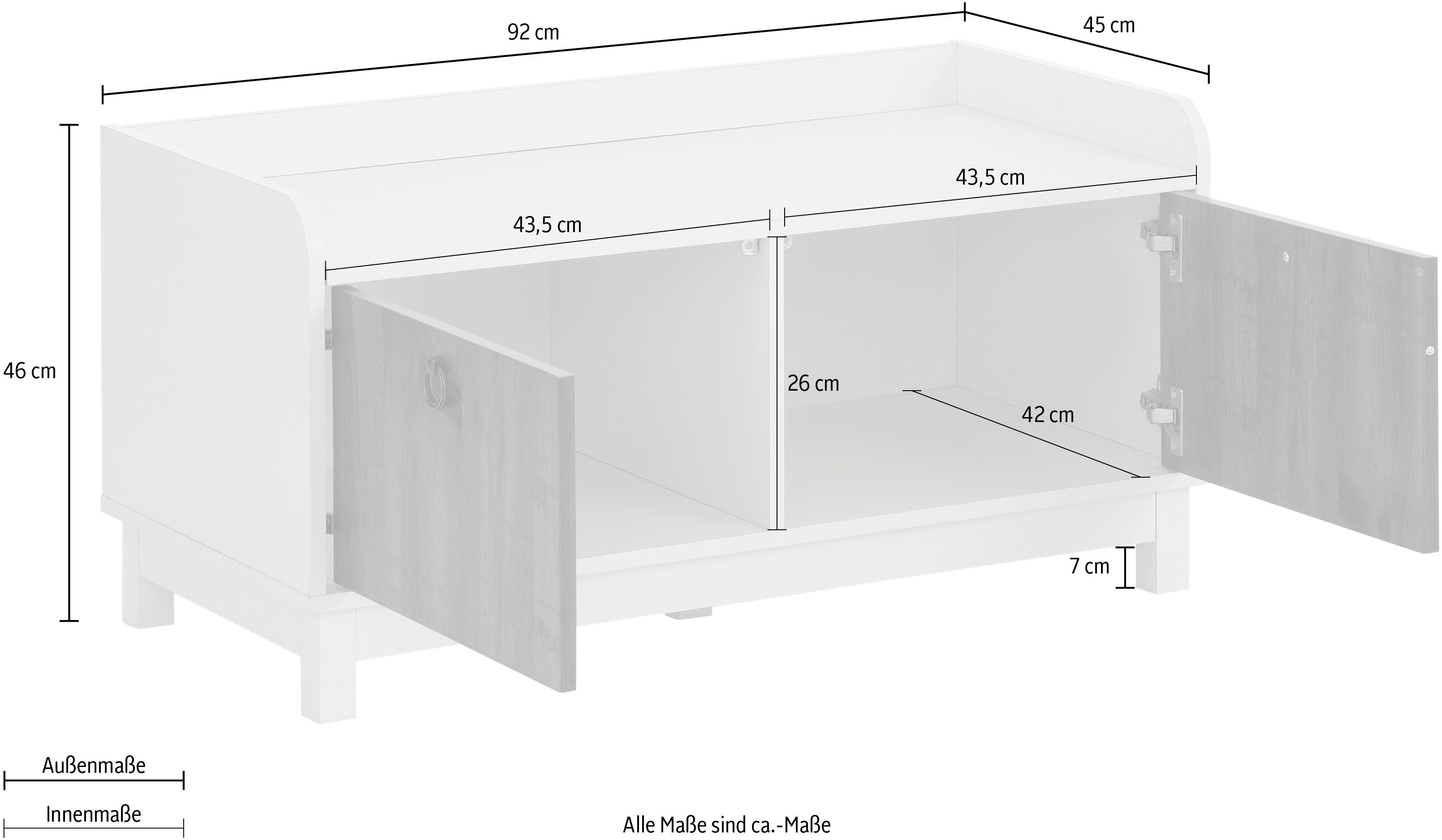 Home affaire Bank Goslar met mooie metalen handgrepen, van folie voorzien houtmateriaal, breedte 92 cm