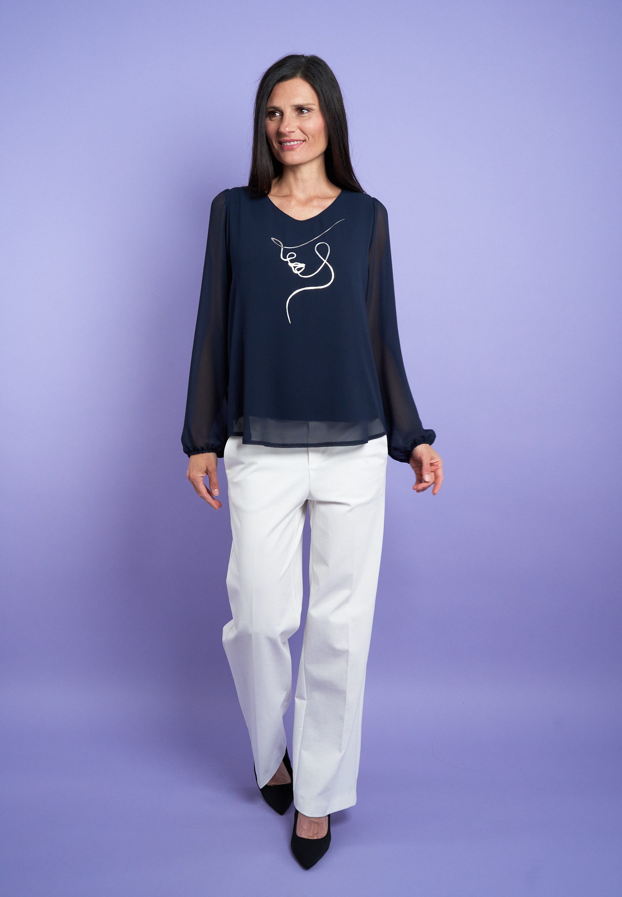 Seidel Moden Blouse met lange mouwen met glitterprint, made in germany