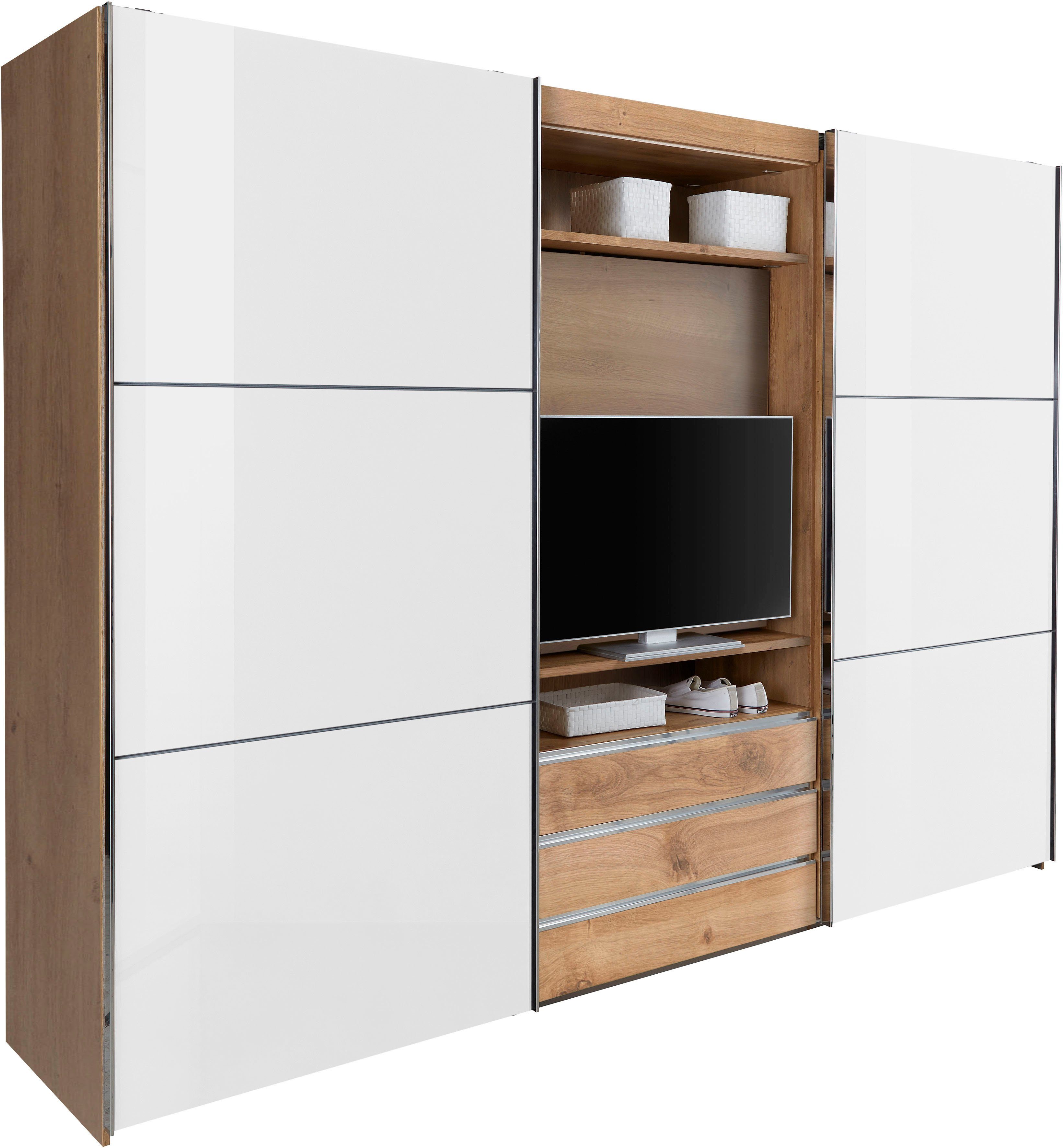 Wimex Zweefdeurkast Magic by fresh to go mooie extra: met draaibaar tv-element, fronten van glas zweefdeurkasten beige