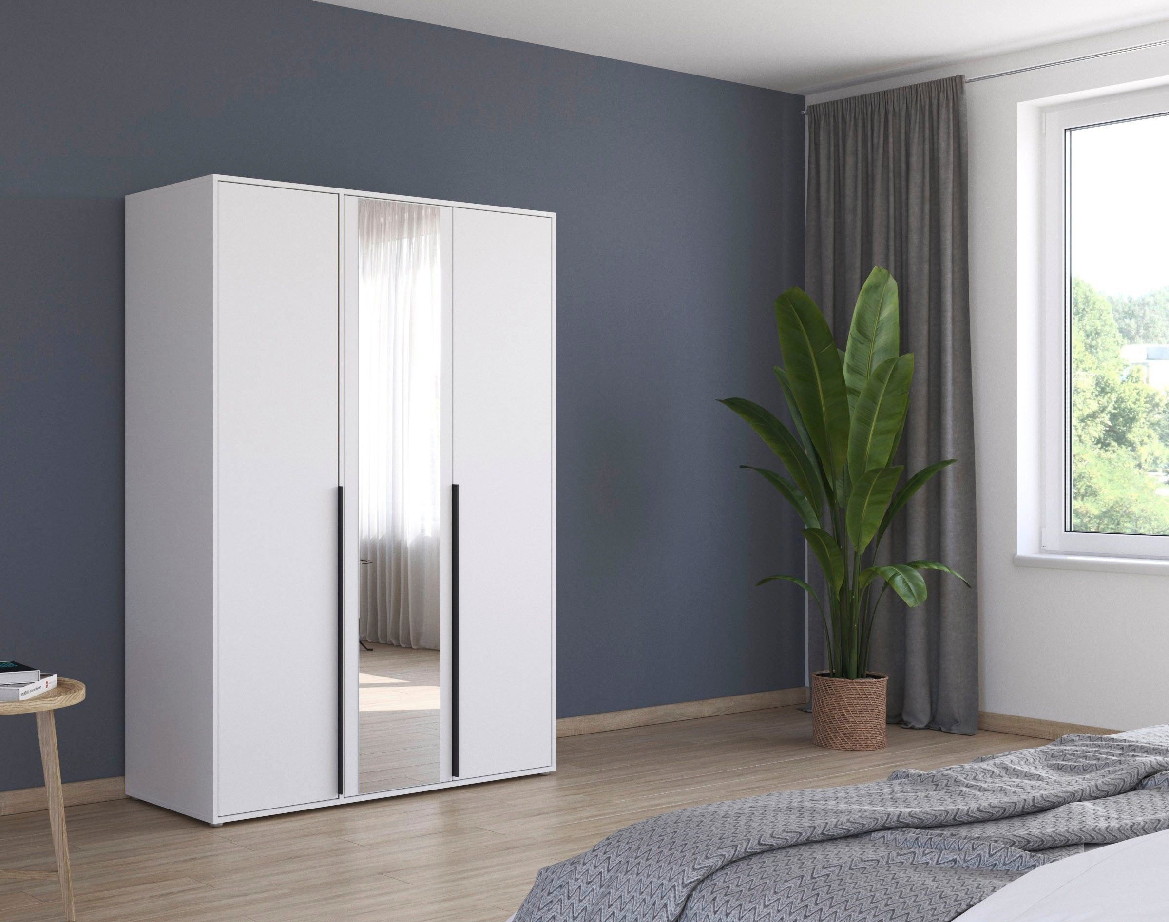 rauch Draaideurkast Kledingkast Kast Garderobe Wasmand NAGATA met Spiegel und modernen stangengriffen in graumetallic topseller made in germany