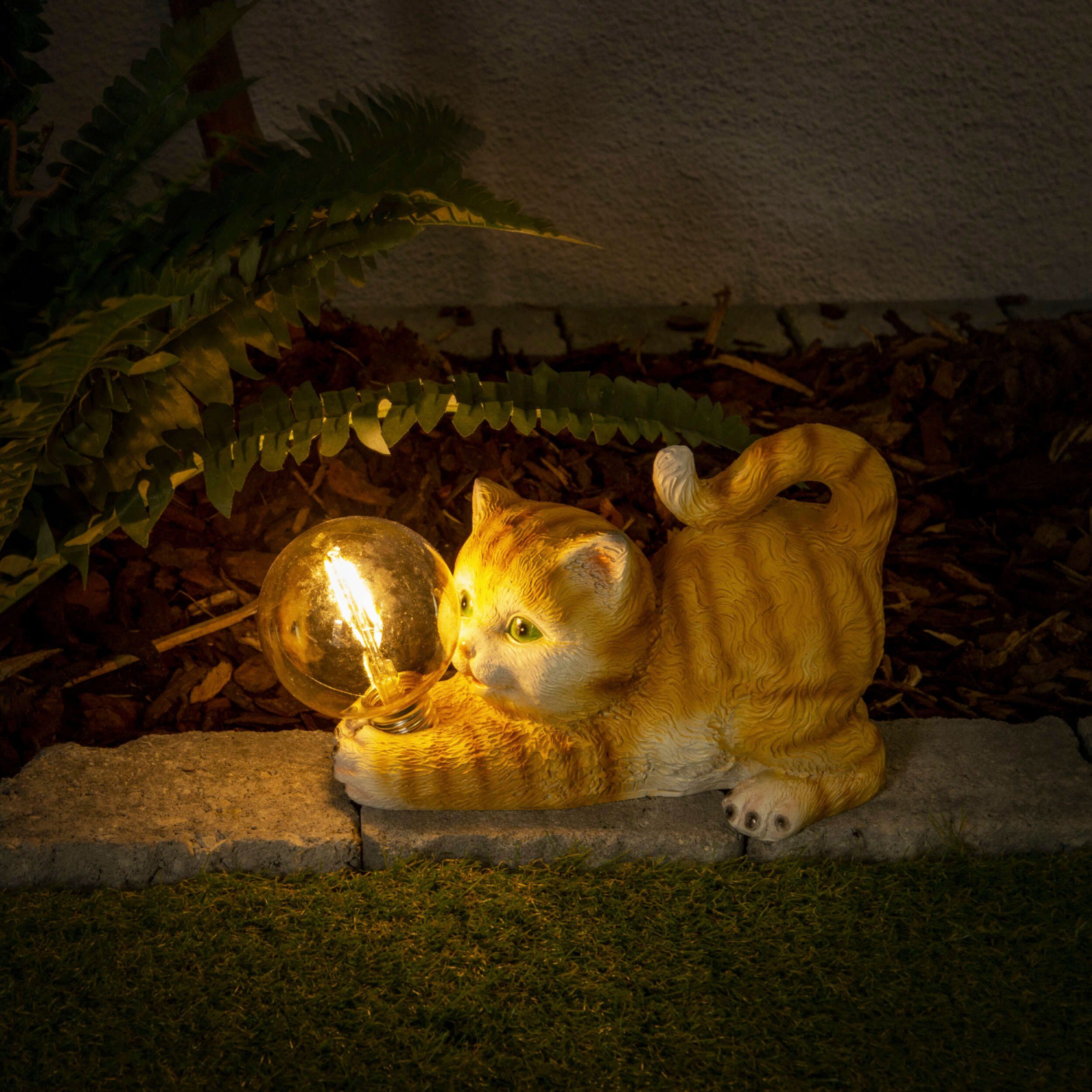 näve Ledsolarlamp Kat leuke gestreepte kat met verlichte bol en warmwit licht (1 stuk)