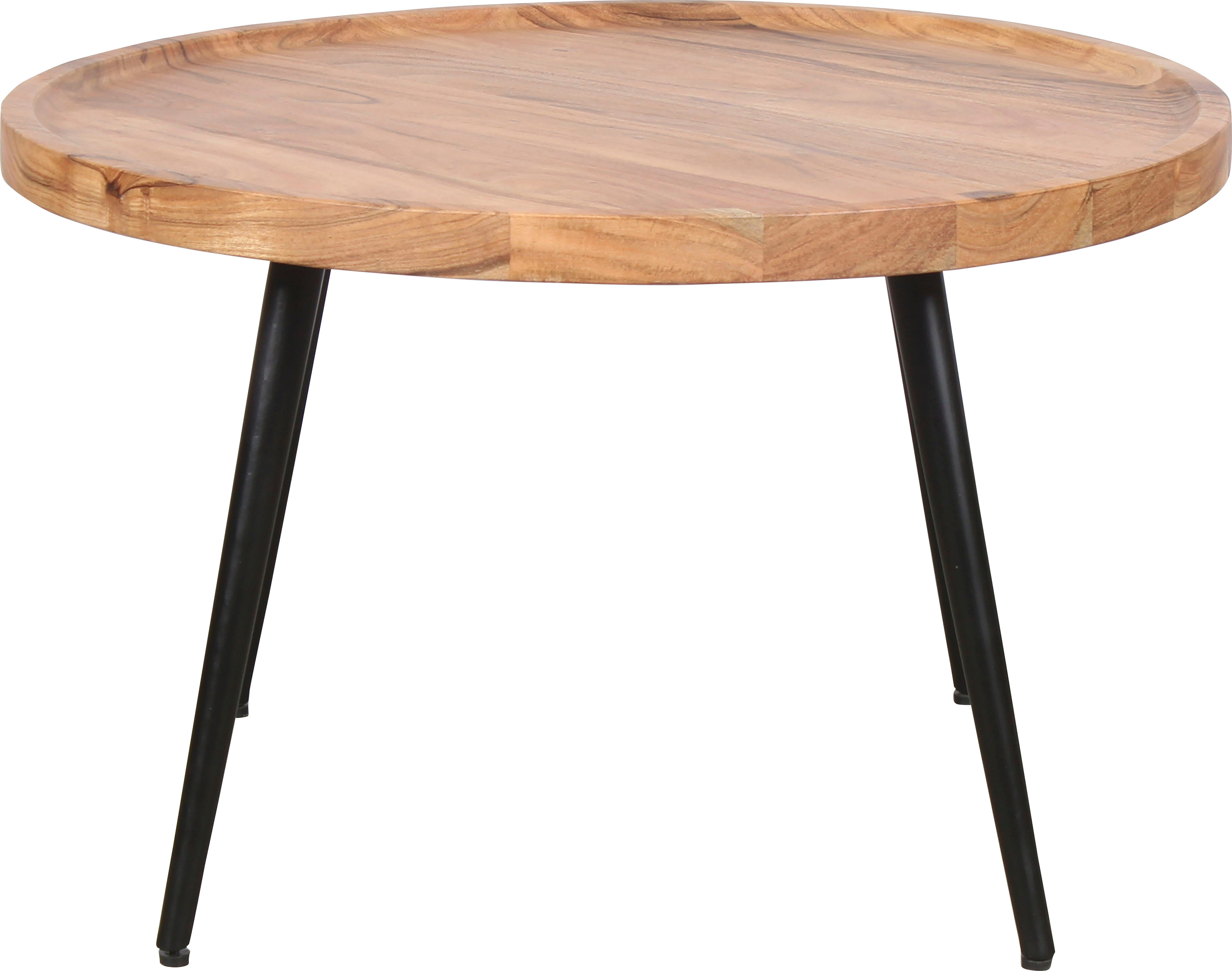 byLIVING Salontafel Romy met massief acaciahout - plaat en zwarte metalen frame, rond 75 cm