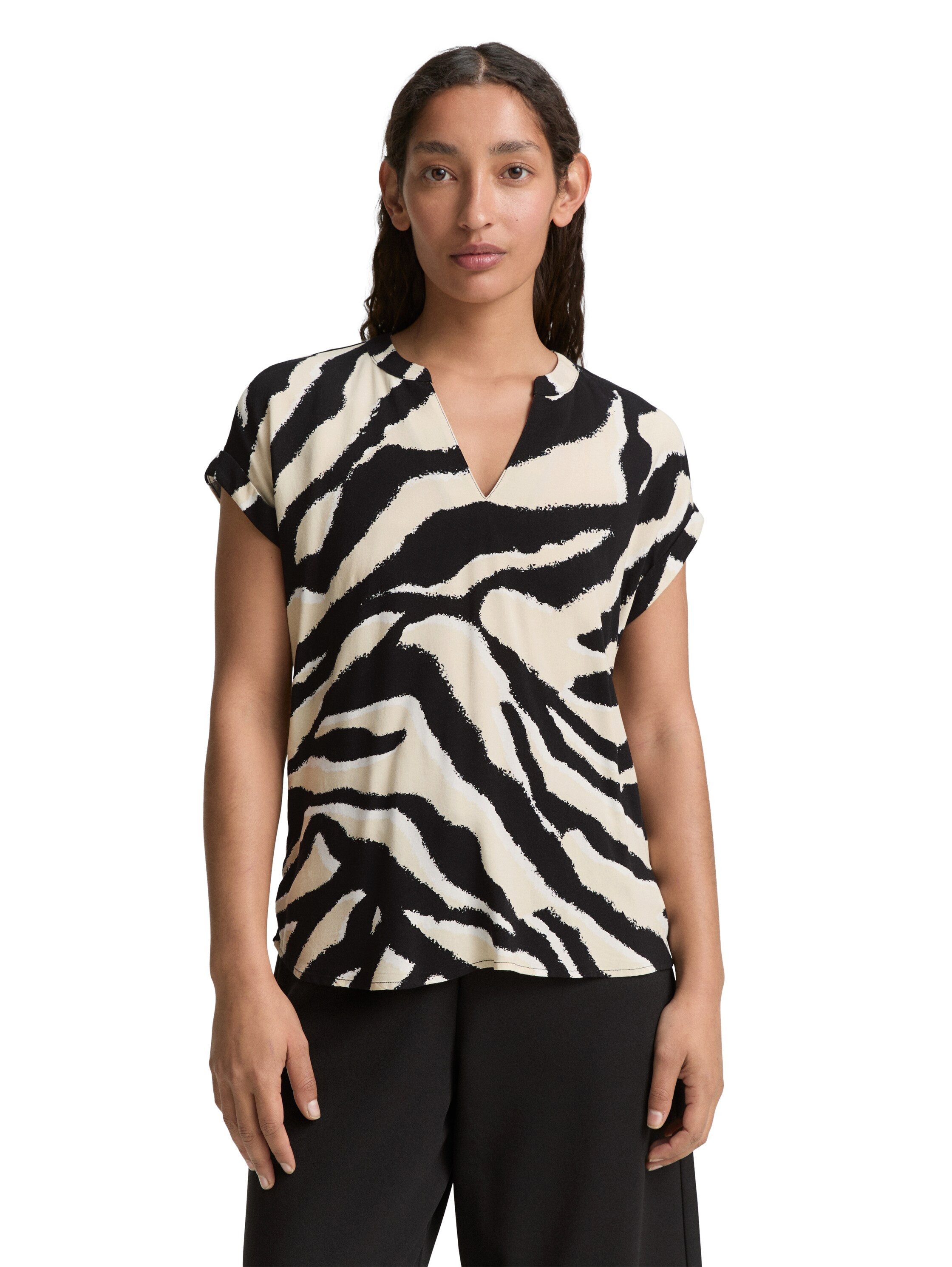 Tom Tailor Blouse met korte mouwen in loose fit dames blouses maat 46 beige