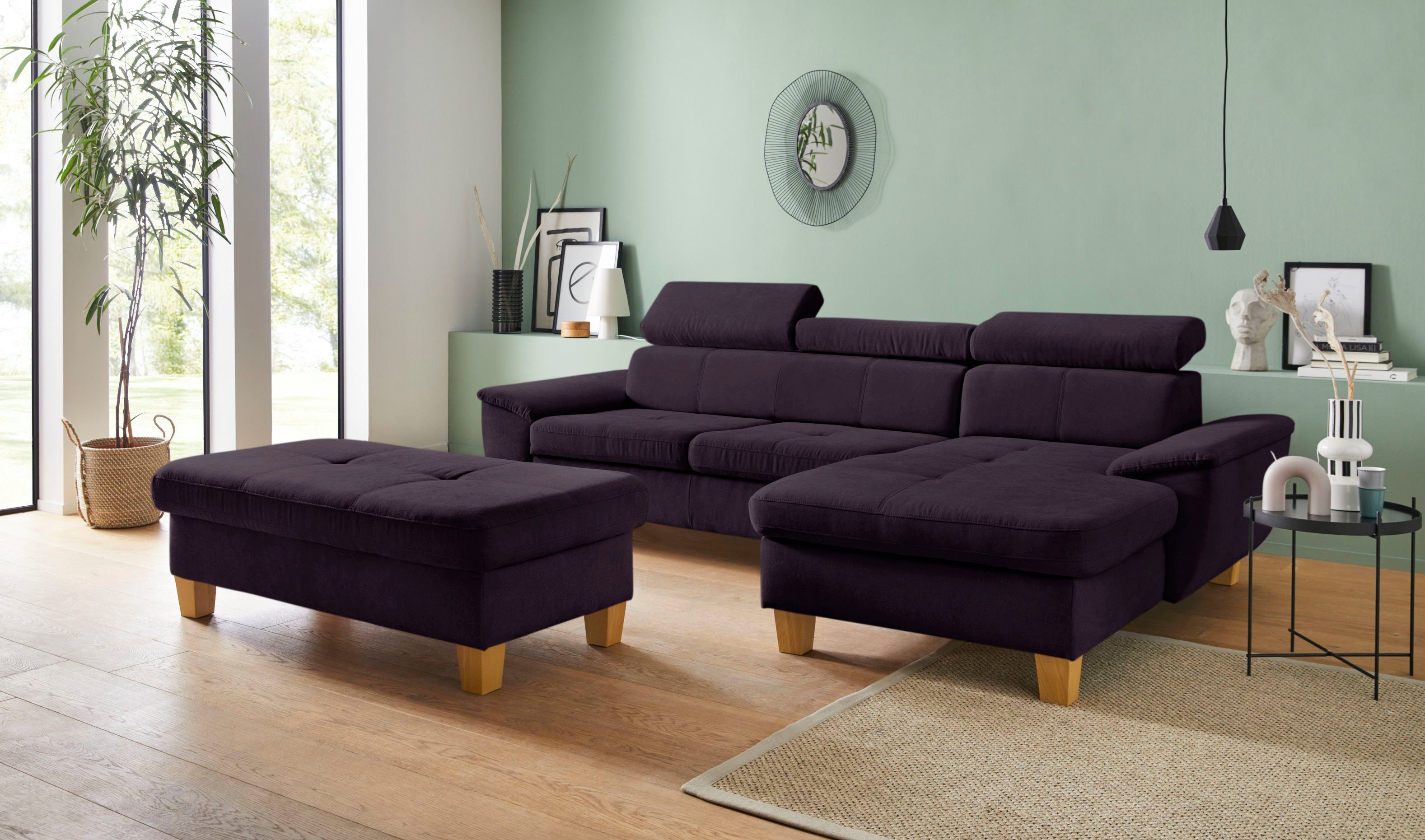 exxpo - sofa fashion Hoekbank Enya, uitgebreide afwerking, hoog zitcomfort, comfortabel, L-vorm inclusief verstelbare hoofdsteun, naar keuze met slaapfunctie en bedkist