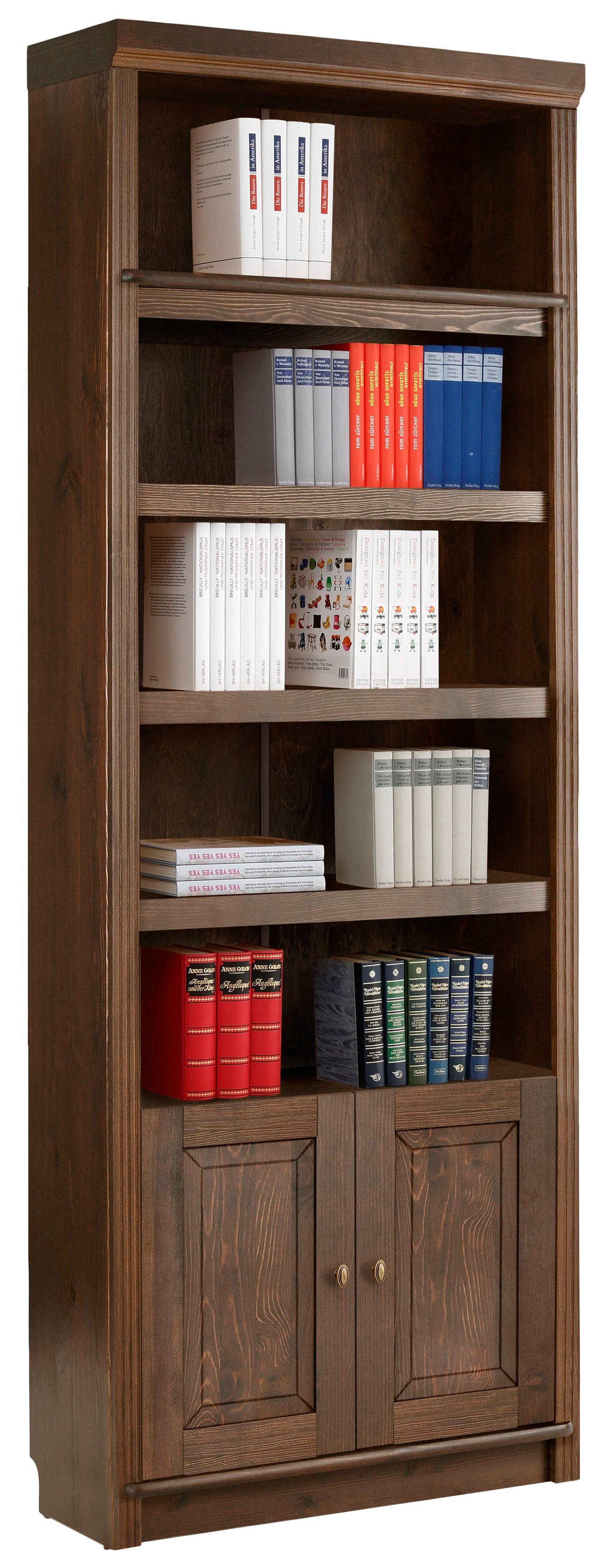 Home affaire Boekenkast Soeren van massief grenen, hoogte 220 cm, met 2 houten deuren, veel bergruimte boekenkasten maat 80 cm x 220 cm x 35 cm bruin