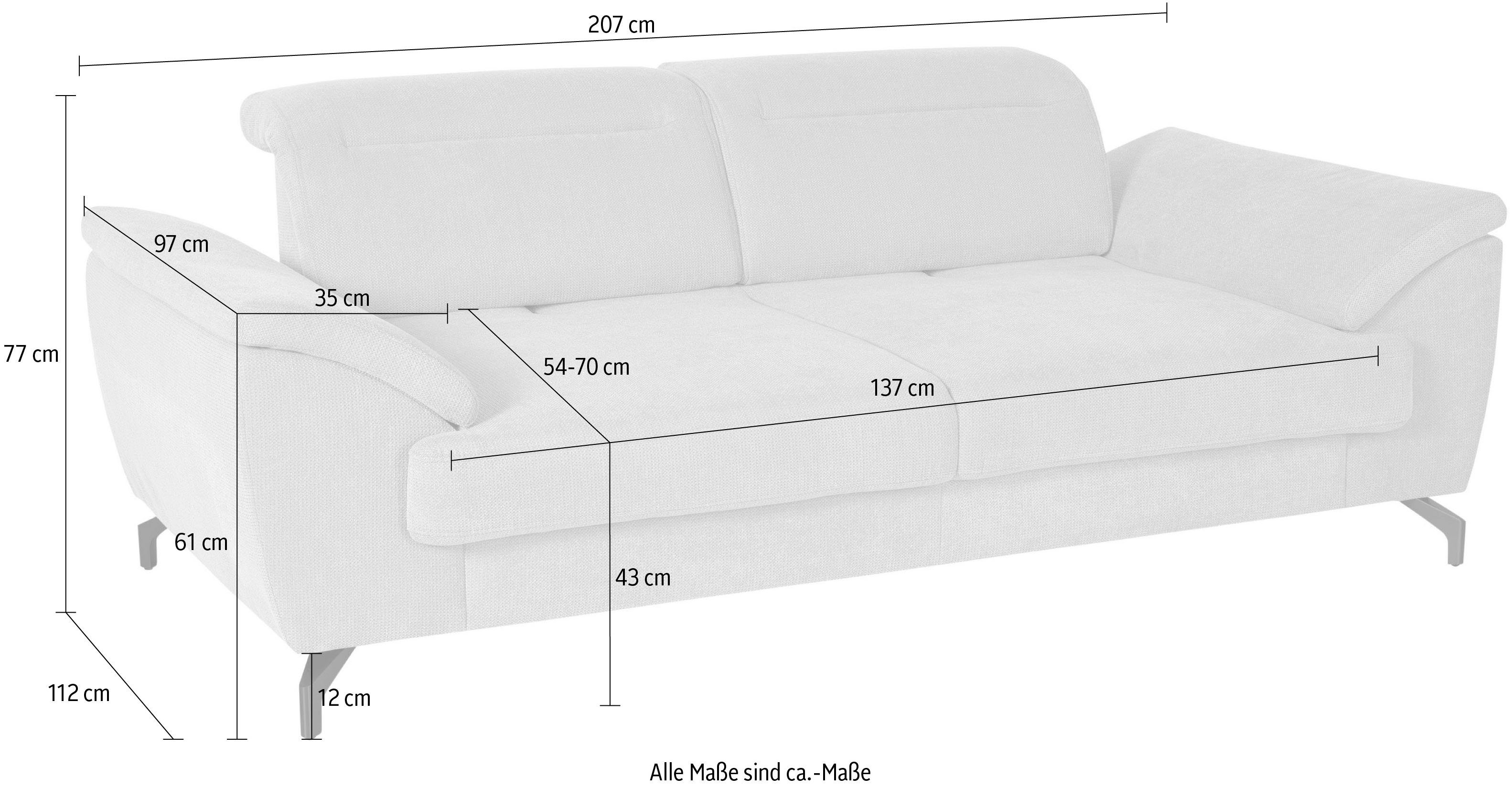 sit&more 2,5-zitsbank Percy 12 cm poothoogte, zitdiepteverstelling, naar keuze verstelbare hoofdsteun