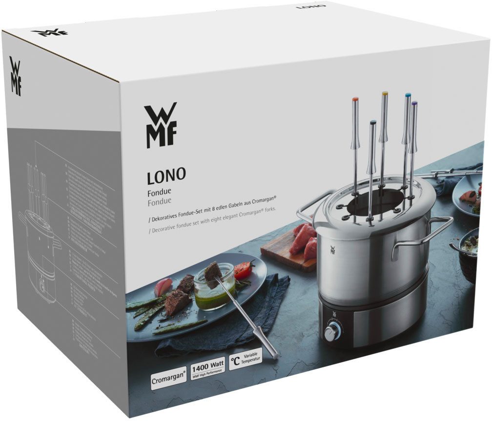 WMF Elektrische fonduepan LONO, met spatbeschermingsring, kleurgecodeerde fonduvorken
