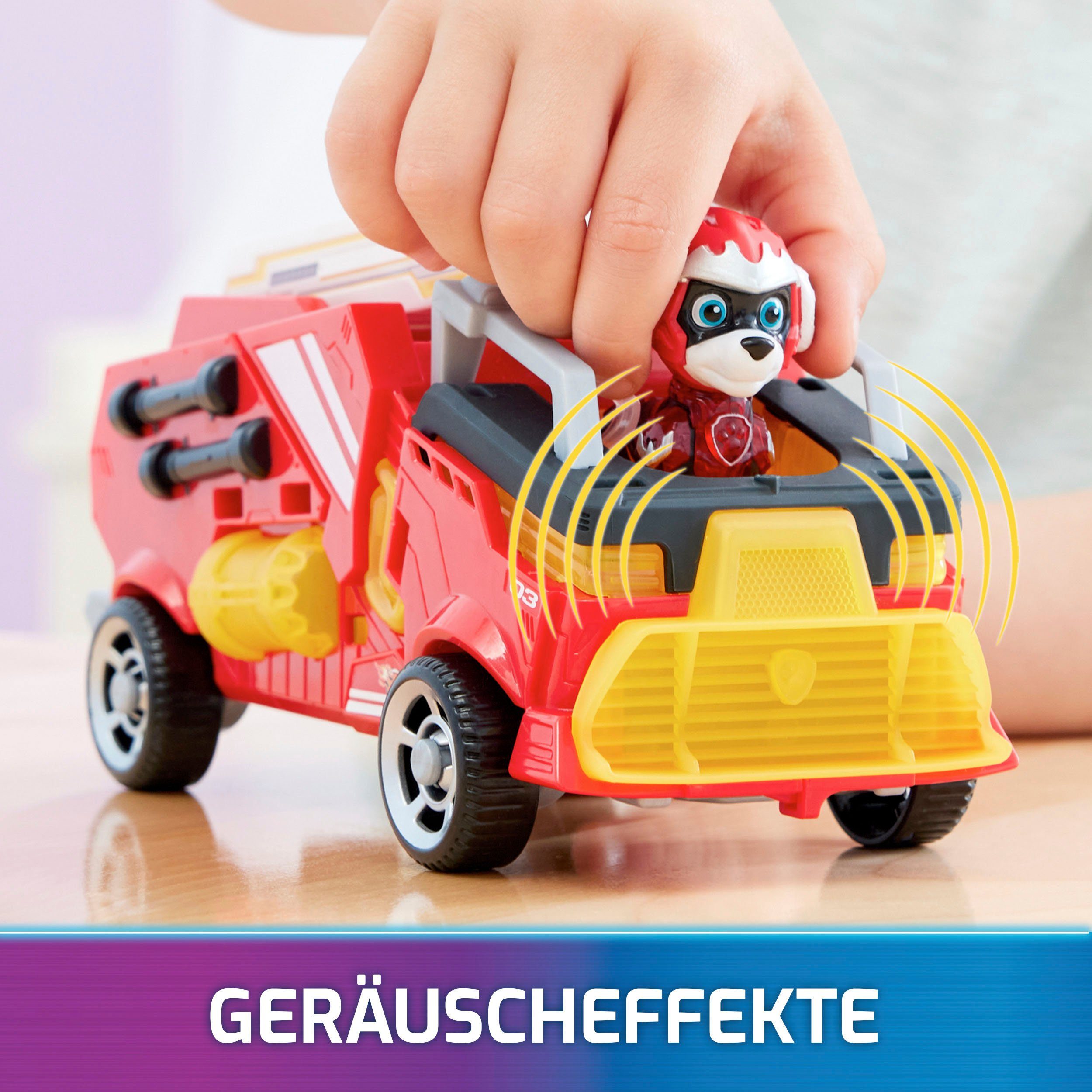 Spin Master Speelgoedauto Paw Patrol - Movie II - Basic Themed Vehicles Marshall van marshall bluseenheid met puppyfiguur, licht- en geluidseffect