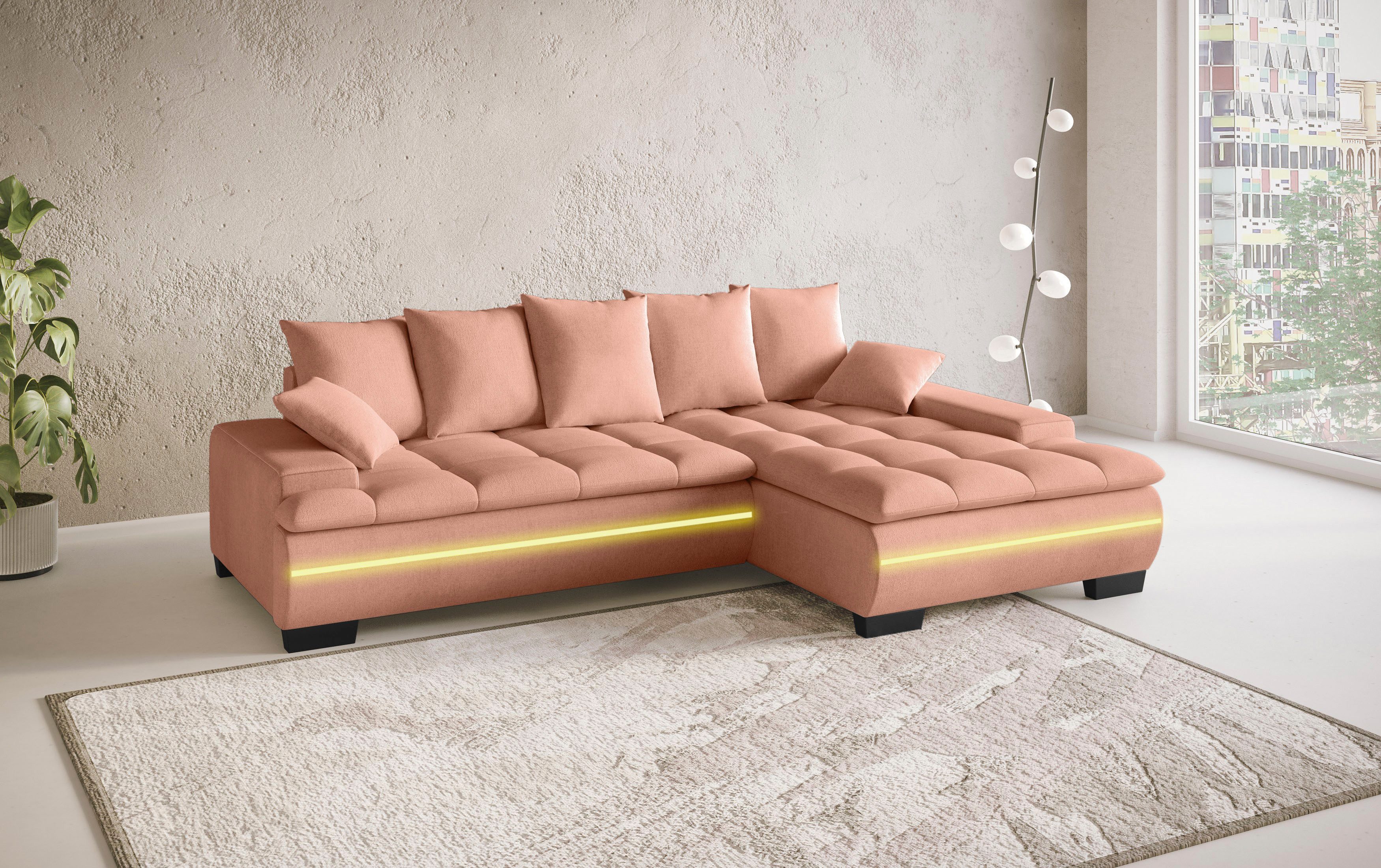 Mr. Couch Hoekbank Haiti II, L-vorm RGB-LED verlichting, koudschuim, optioneel met bed, bedlade