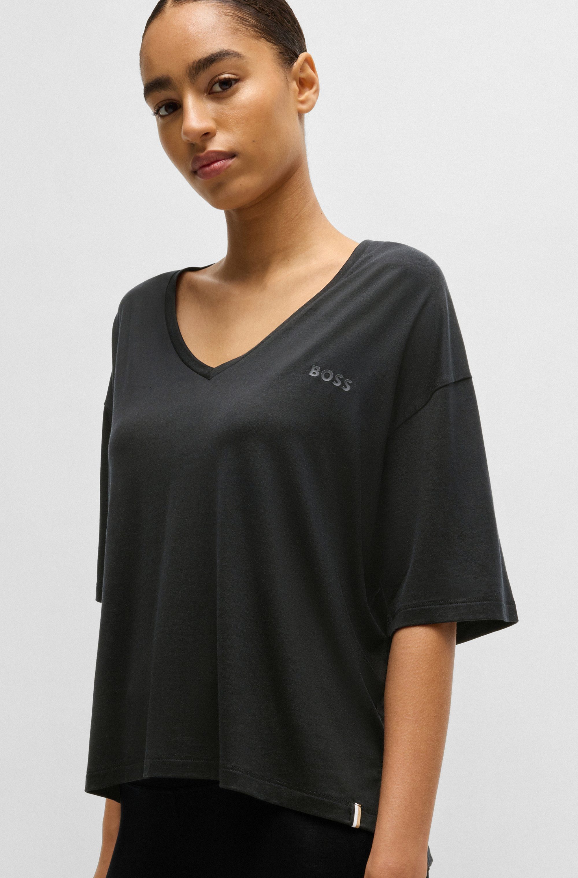 BOSS Shirt met V-hals CP Stripe_T-Shirt met ton-sur-tonlogo