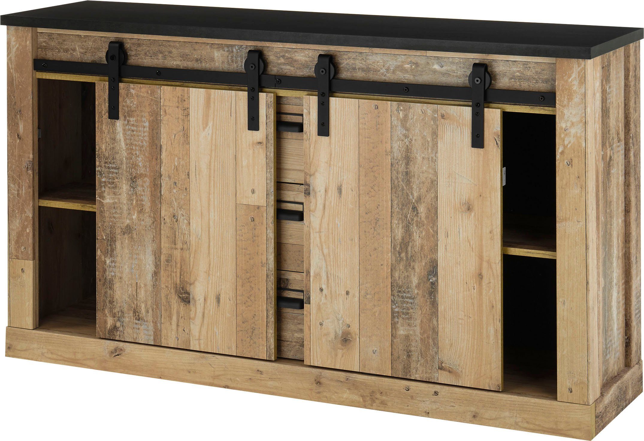 Home affaire Wandmeubel Sherwood Schuurdeurbeslag en apothekersgrepen van metaal, hoogte 201 cm (2-delig)