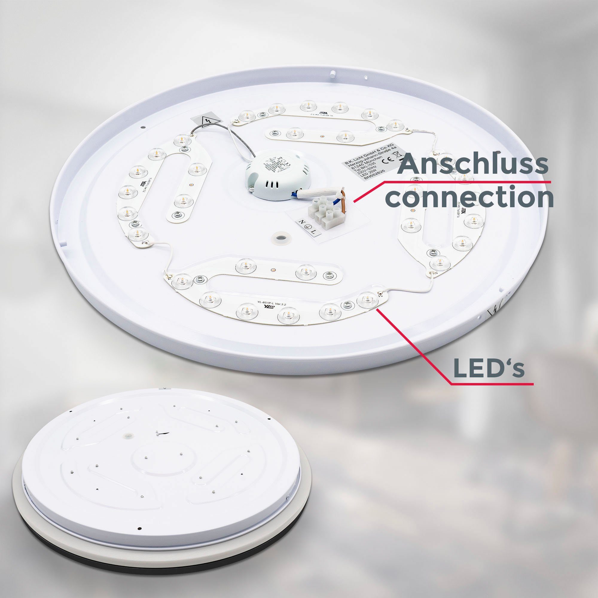 B.K.Licht Led-plafondlamp BK_DL1536 Plafondlamp, Ø38cm, neutraal wit licht, achtergrondverlichting, 24W (1 stuk)
