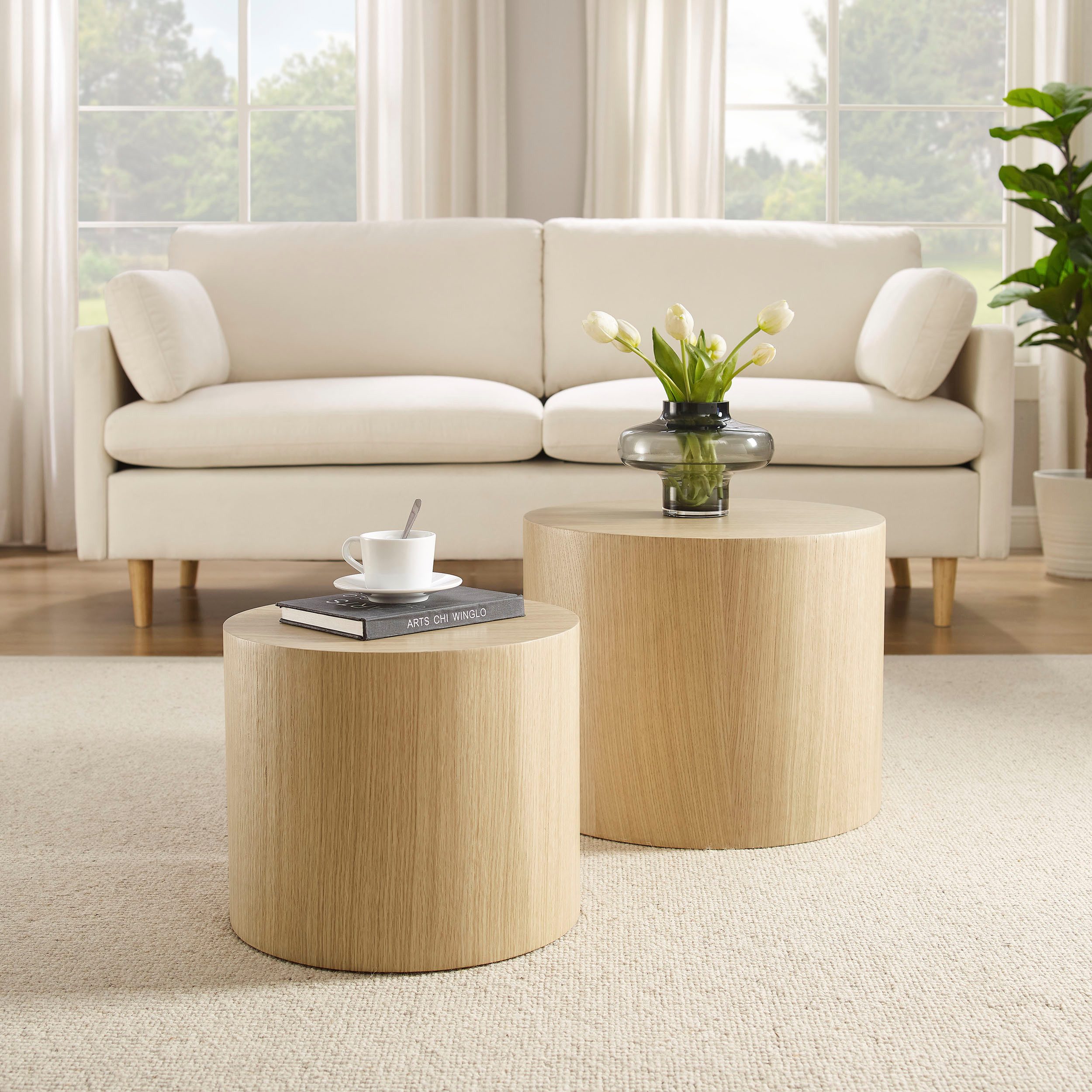 SalesFever Salontafel met houtfineer (2 stuks) salontafels beige
