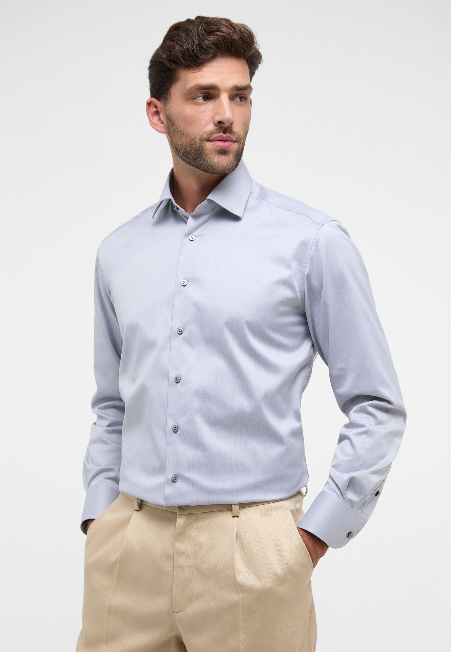 Eterna Overhemd met lange mouwen Comfort fit NON IRON (strijkvrij) heren overhemden maat 48 grijs