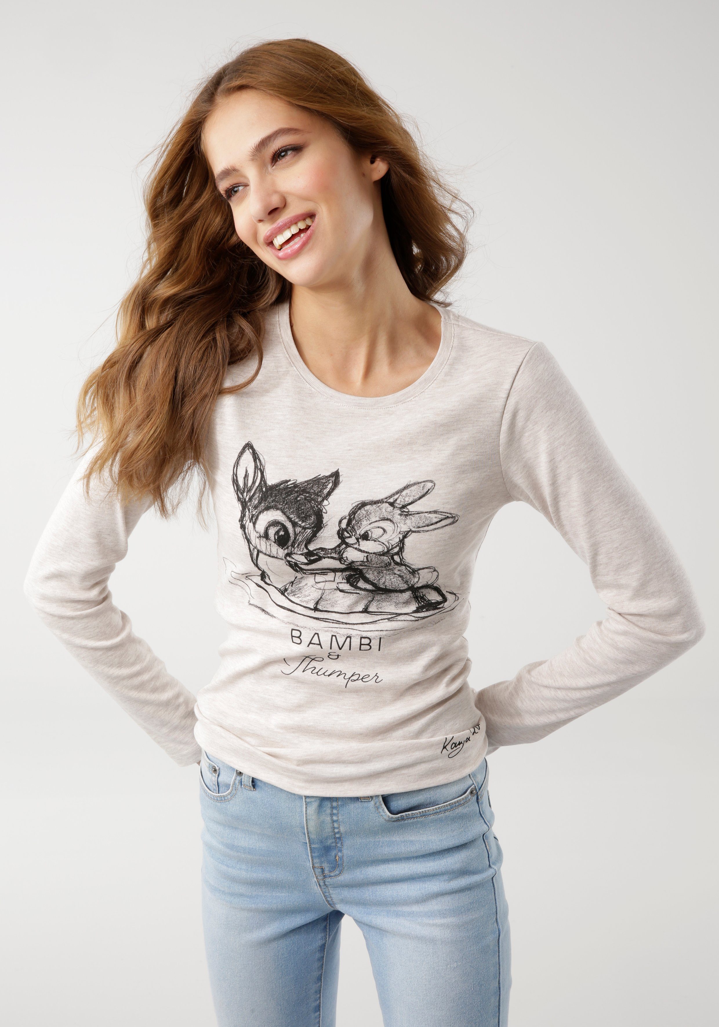 KangaROOS Shirt met lange mouwen Bambi & Stampertje Lange mouwen, zeer figuurvolgend, effen, ronde hals