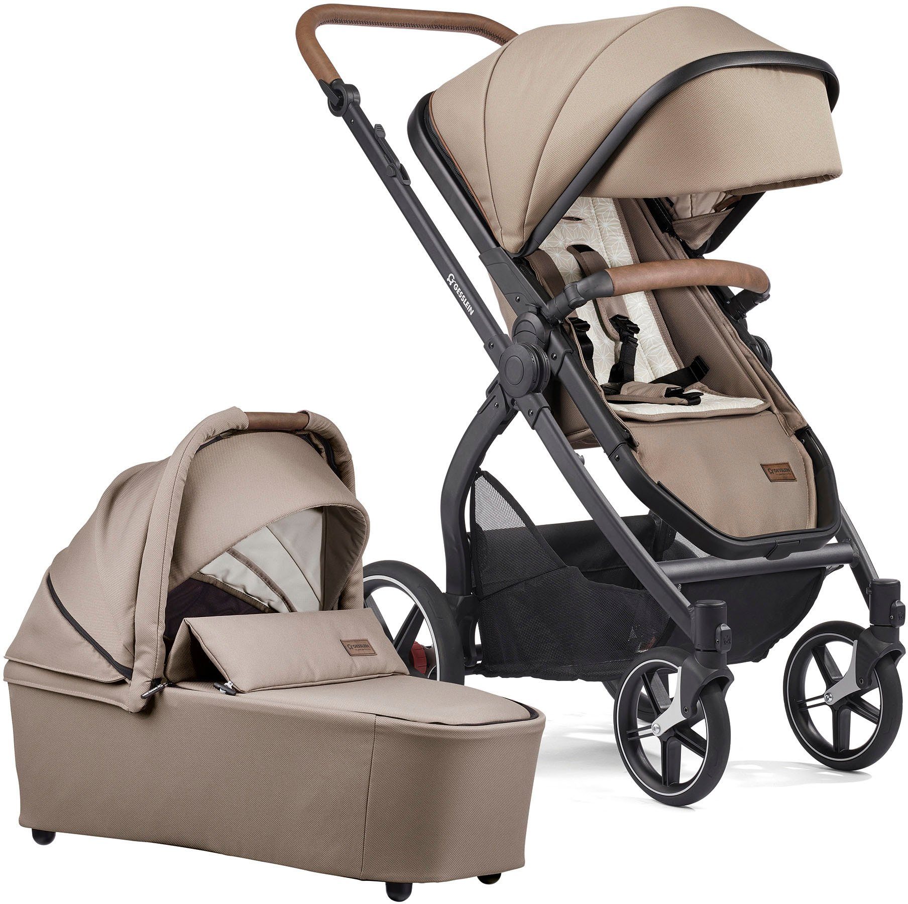 Gesslein Combi-kinderwagen FX4 Soft+ met opzetstuk Life, zwart/tabak, zand