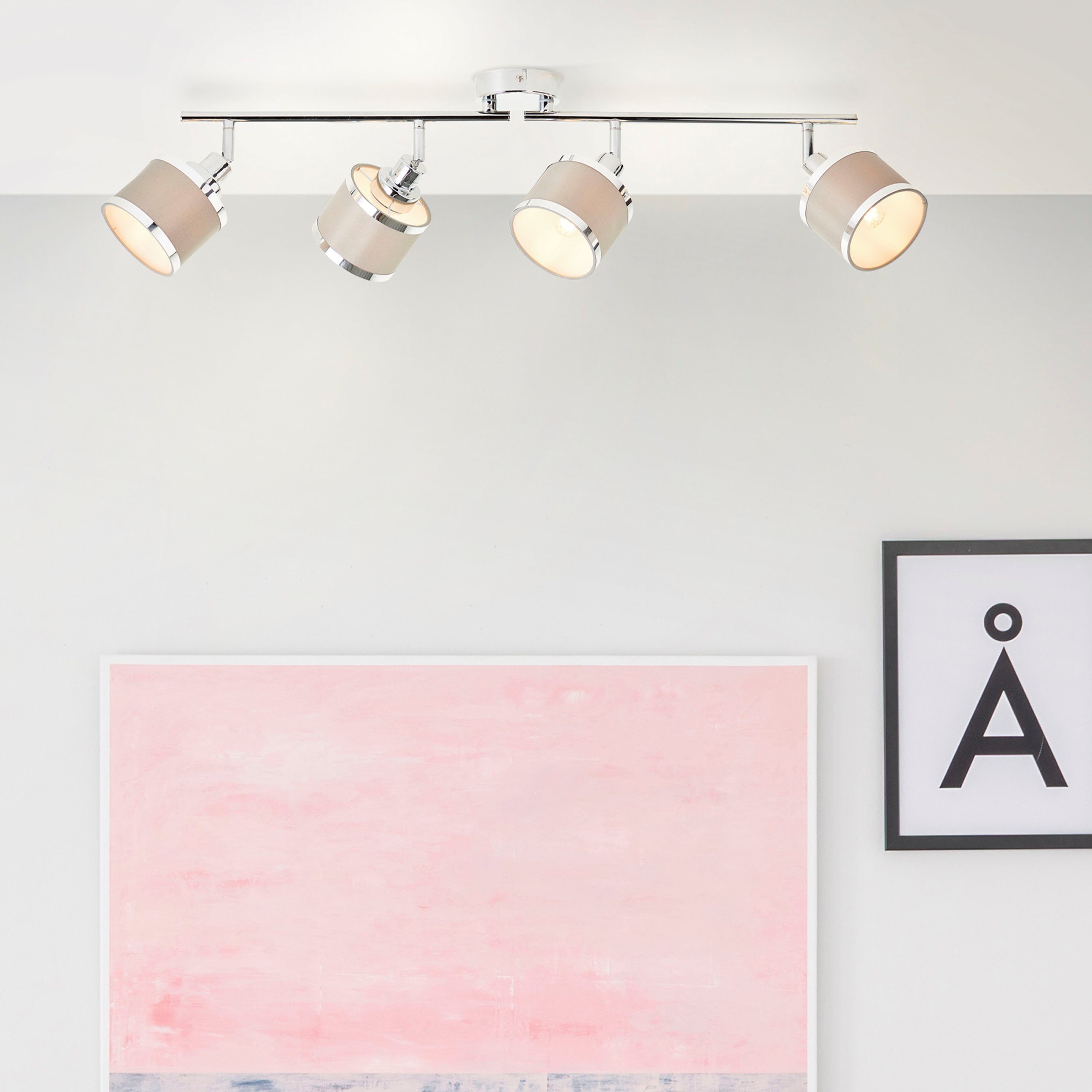 Brilliant Leuchten Plafondspot Alexia Breedte 86 cm, E14, metaal/textiel, chroomkleurig/grijs
