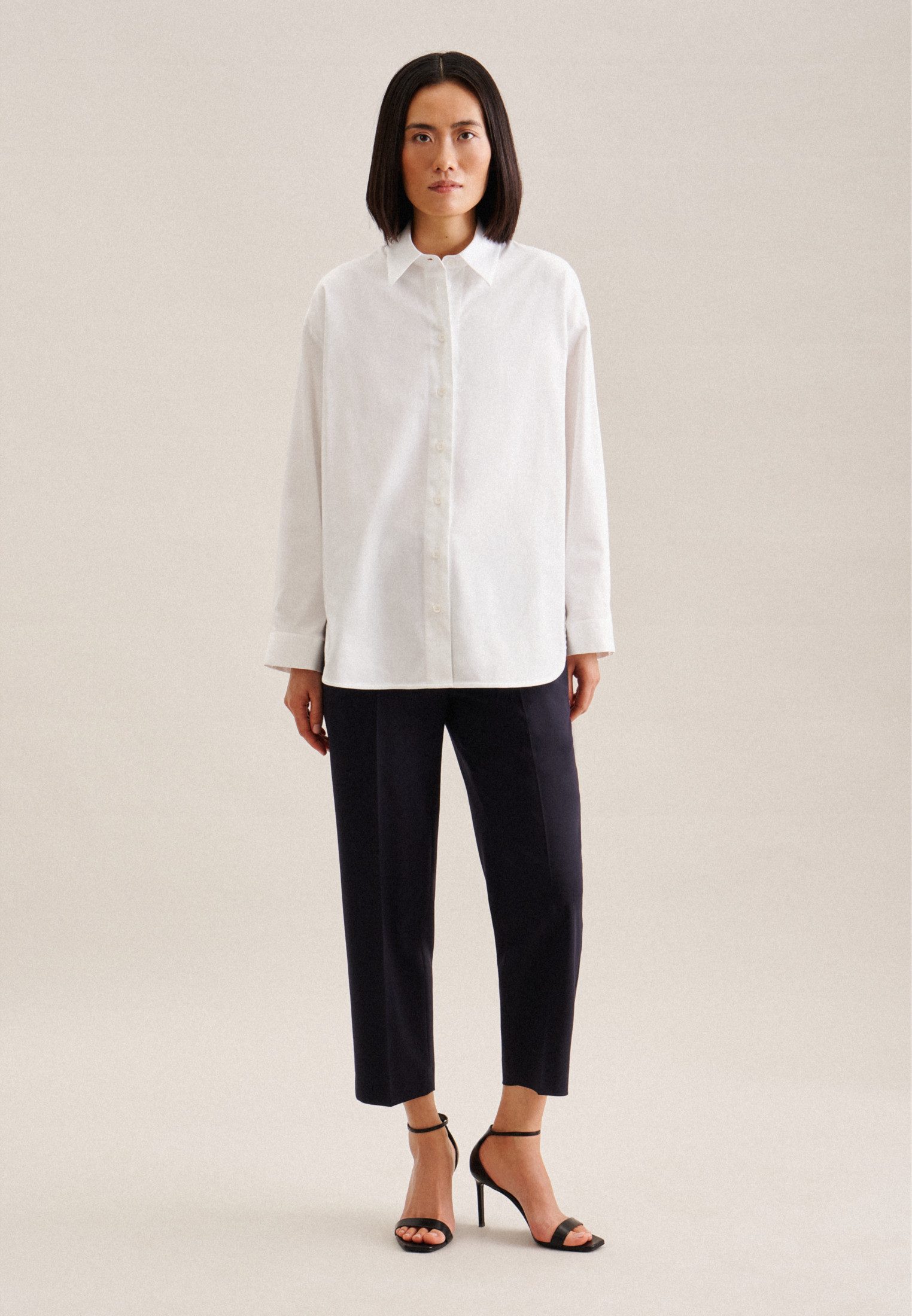 seidensticker Overhemdblouse Zwarte roos Lange mouwen kraag uni