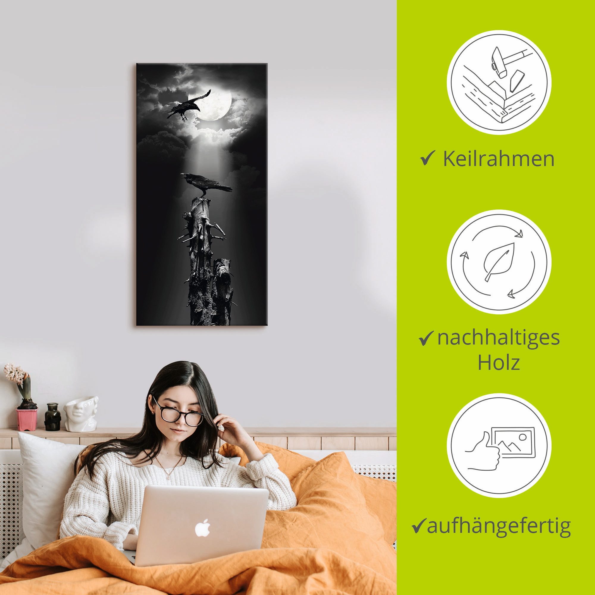 Artland Artprint Raaf in de nacht als artprint op linnen, poster, muursticker in verschillende maten