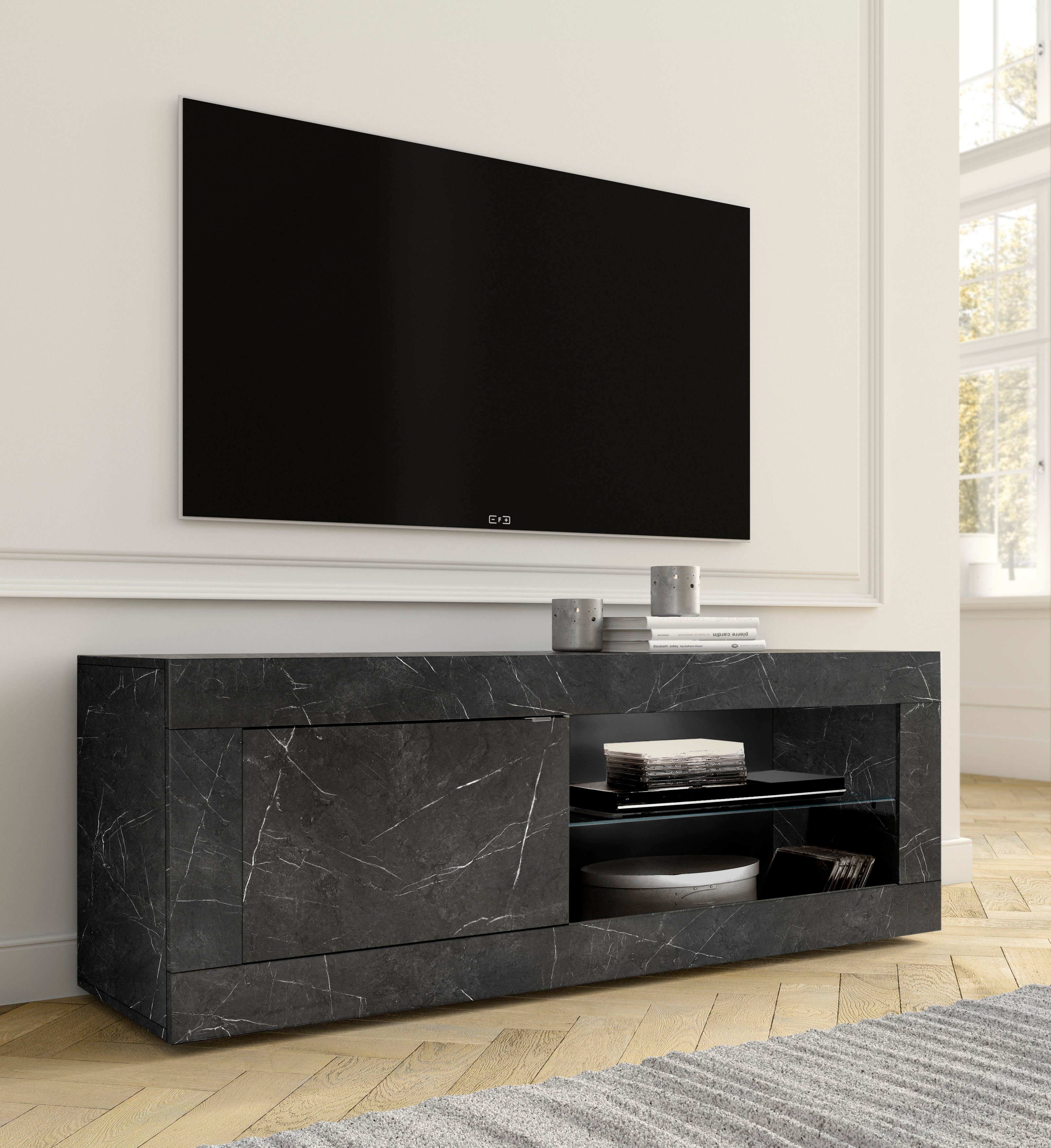 INOSIGN Tv-meubel Basis breedte 140 cm, TV-meubel 1 deur, 2 open vakken (glasbodem),