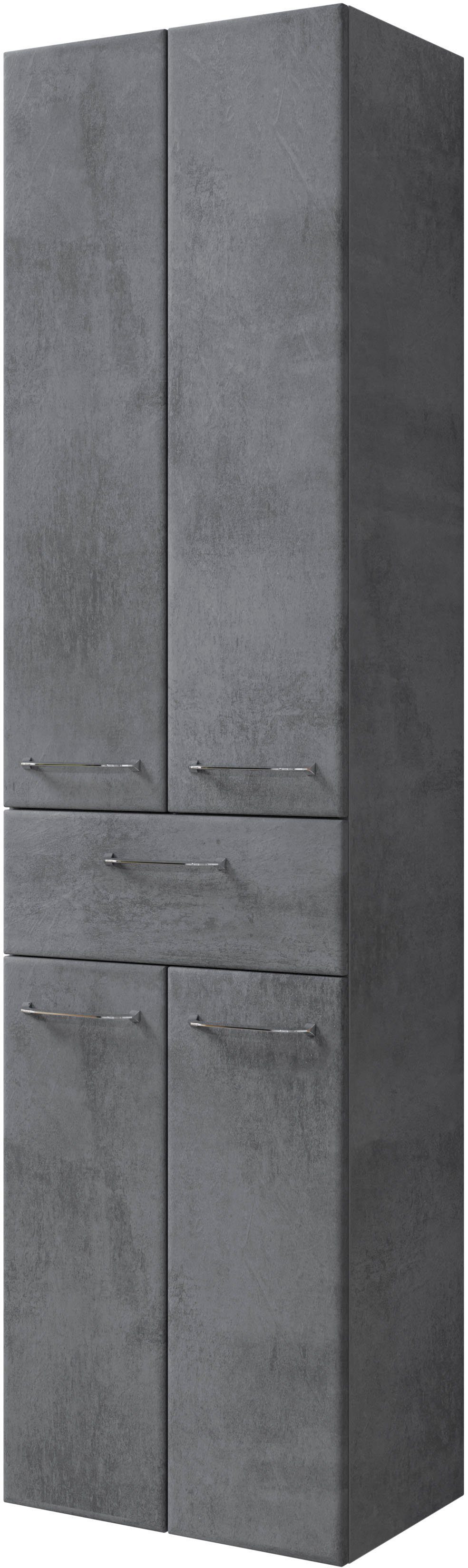 Saphir Hoge kast Quickset 945 Badkamermeubel, 50 cm breed, 4 deuren, 1 lade Hoge badkamerkast inclusief deurdemper, grepen in glanzend chroom
