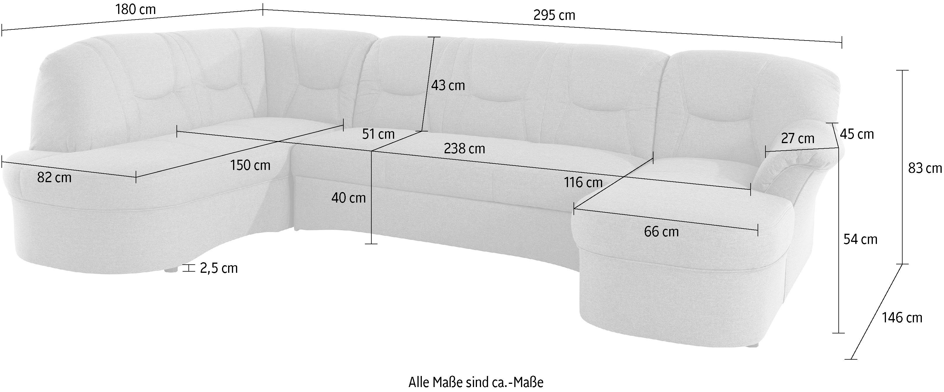 DOMO collection Zithoek Sarafina, tijdloos en comfortabel, optioneel met veren, U-vorm