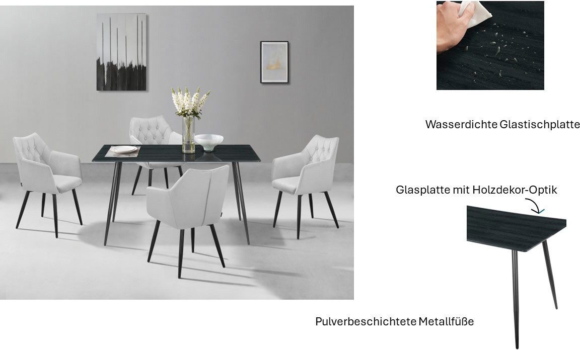Home affaire Eettafel Turah, TOPSELLER! met glazen blad in houtlook, tijdloos ontwerp, onderhoudsvriendelijk
