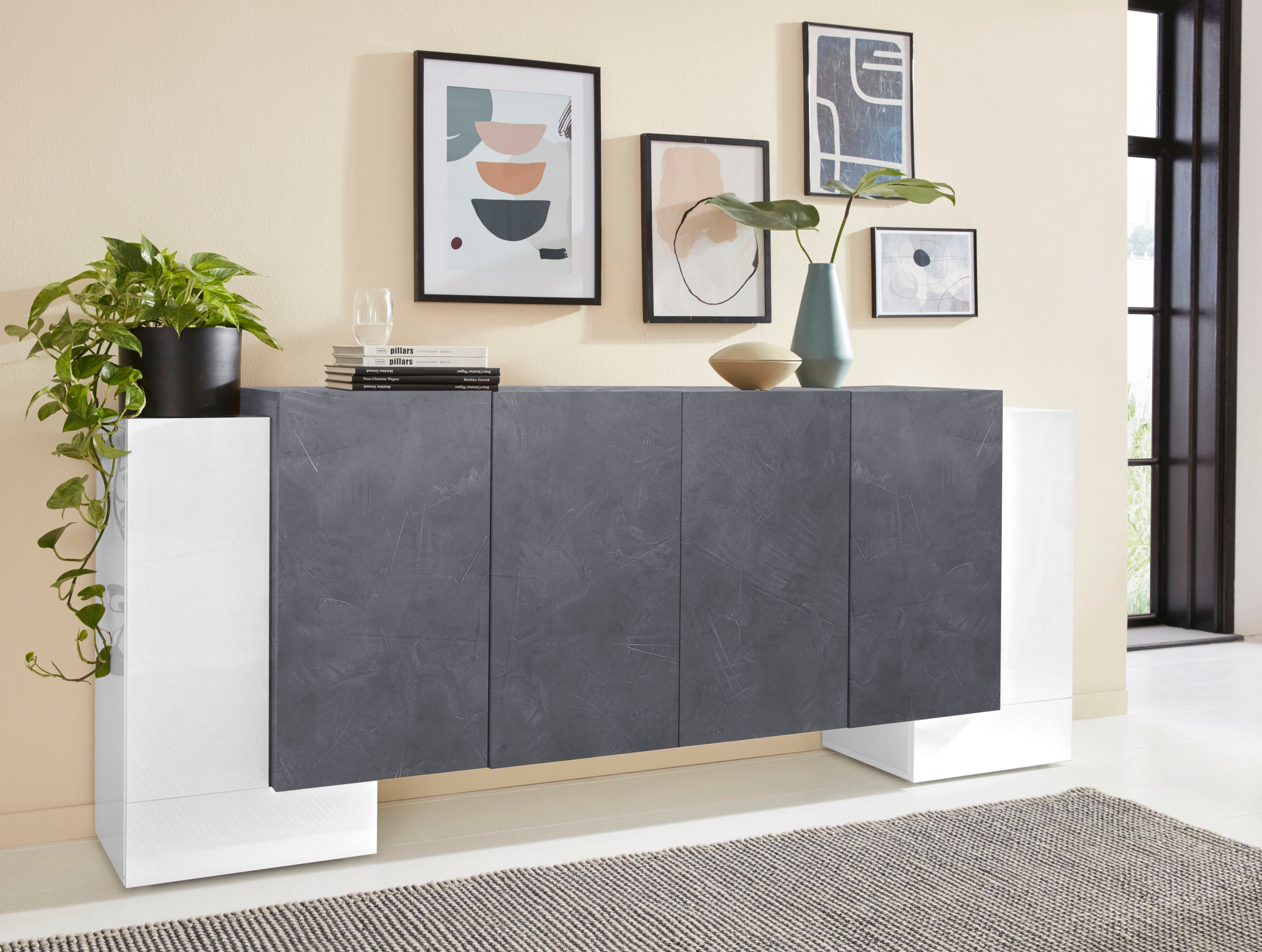 INOSIGN Dressoir Pillon Breedte 210 cm dressoirs maat 210x40x85 cm grijs