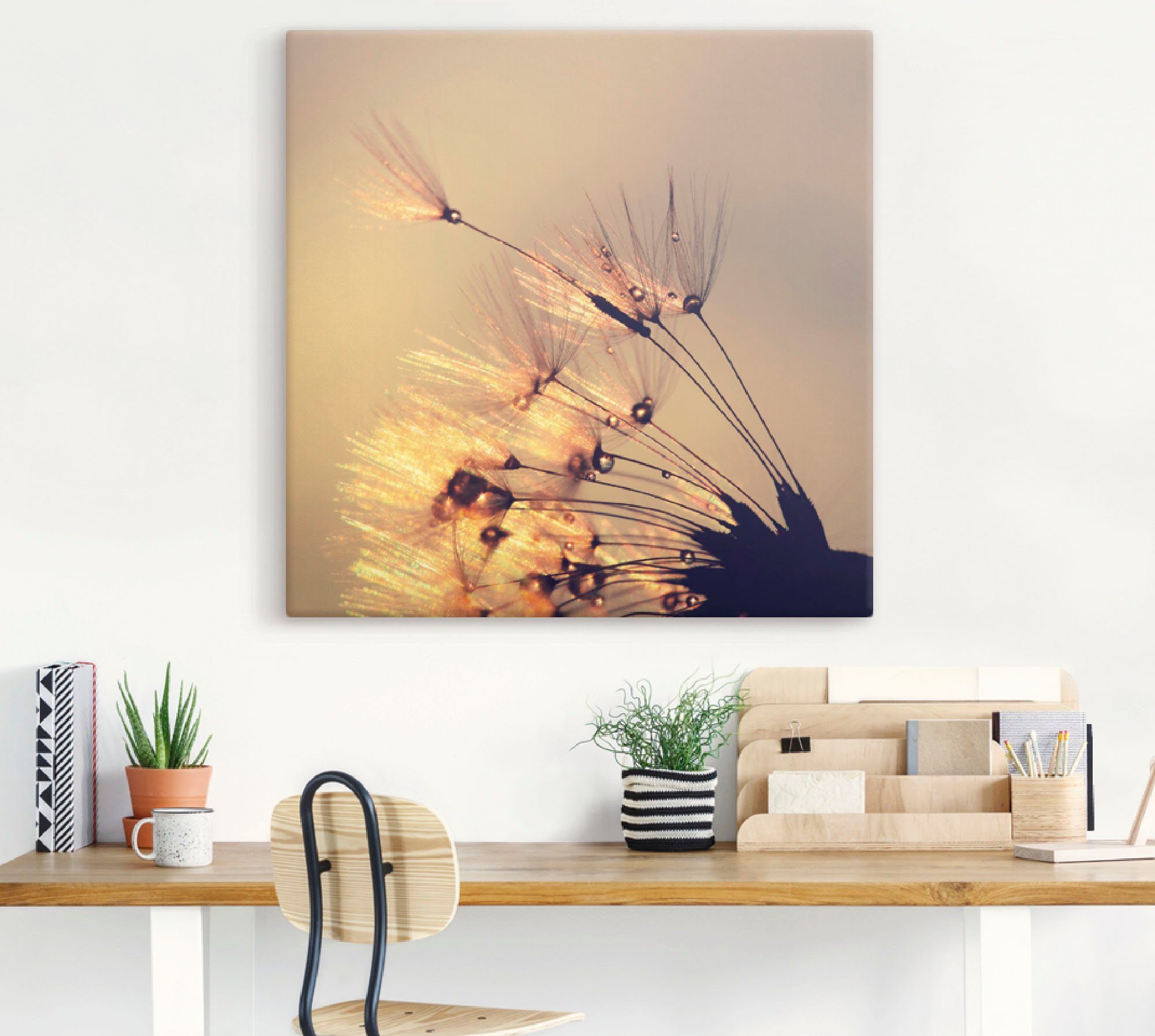 Artland Artprint op linnen Pluizenbol goudkleurige pluimen