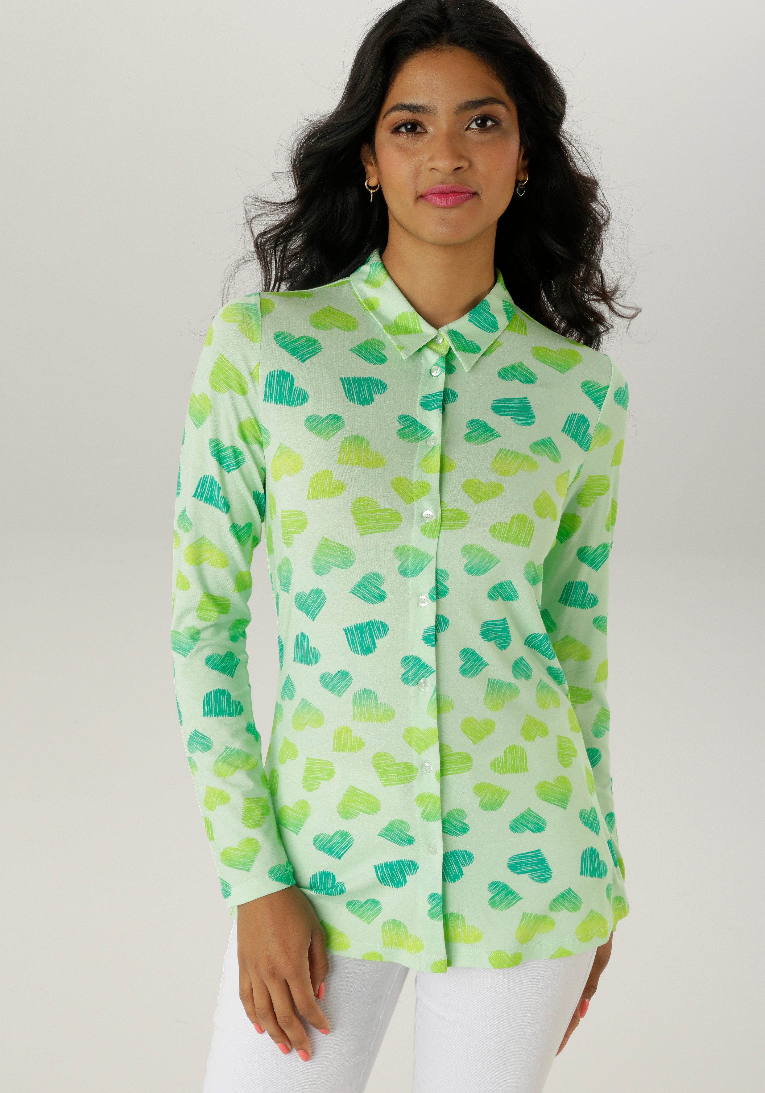 Aniston SELECTED Overhemdblouse met hartenprint allover - nieuwe collectie