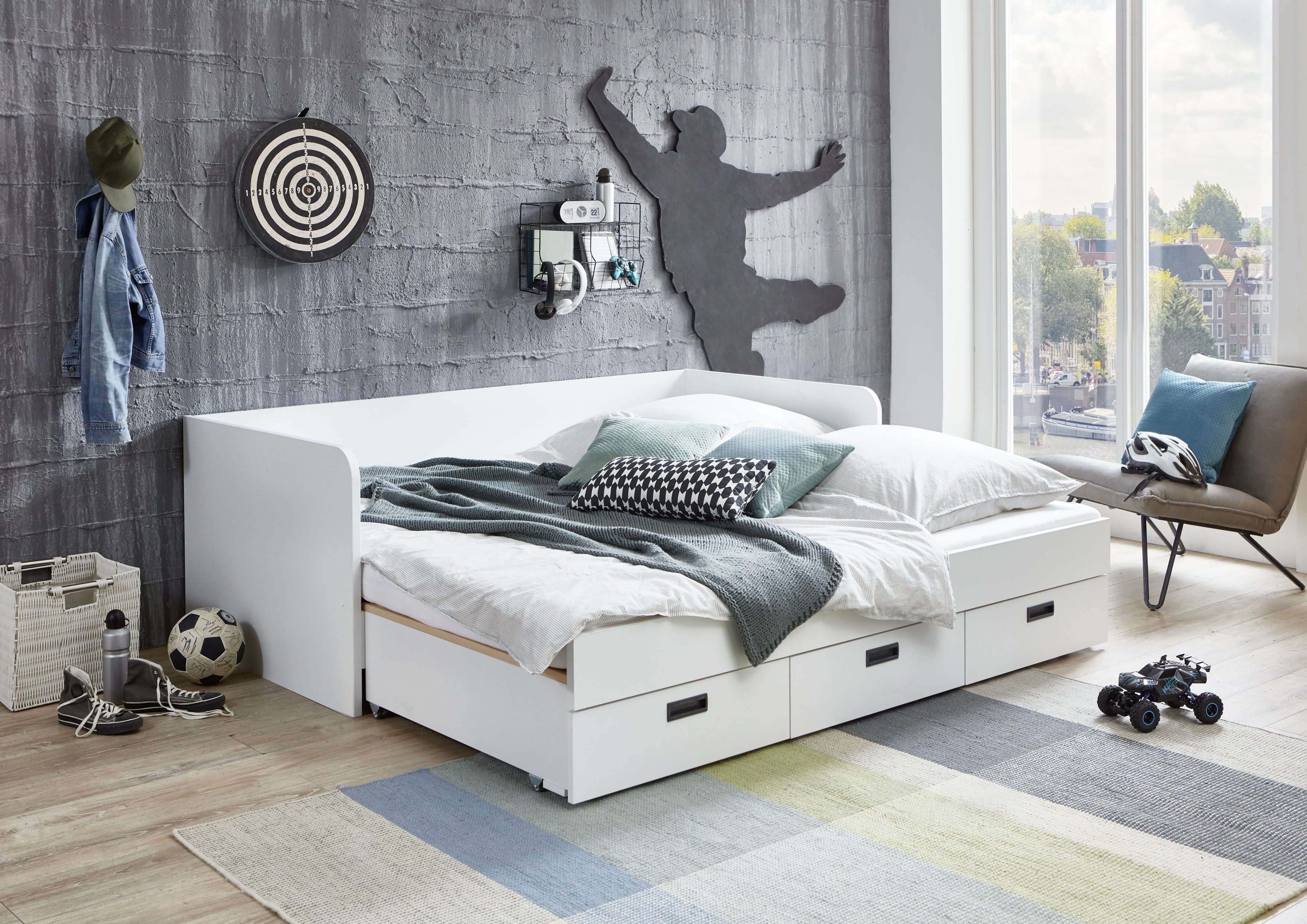 Relita 1-persoonsledikant uitrekbaar tot 180x200 cm, 3 lades, met lattenbodem, 2 kleuren