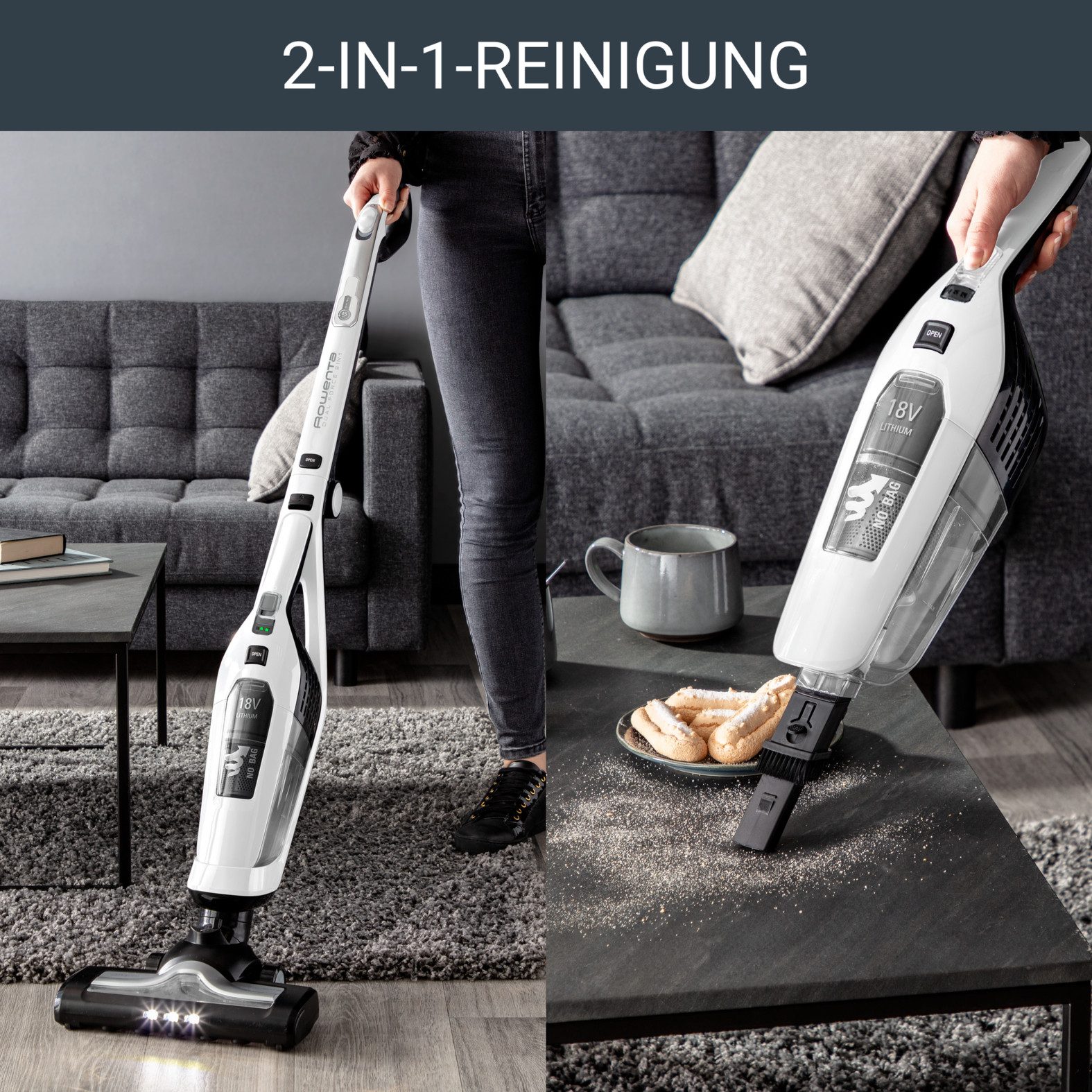 Rowenta Accu-steelstofzuiger Dual Force 2-in-1, moeiteloze opslag, opklapbare handgreep, LED-diffuser