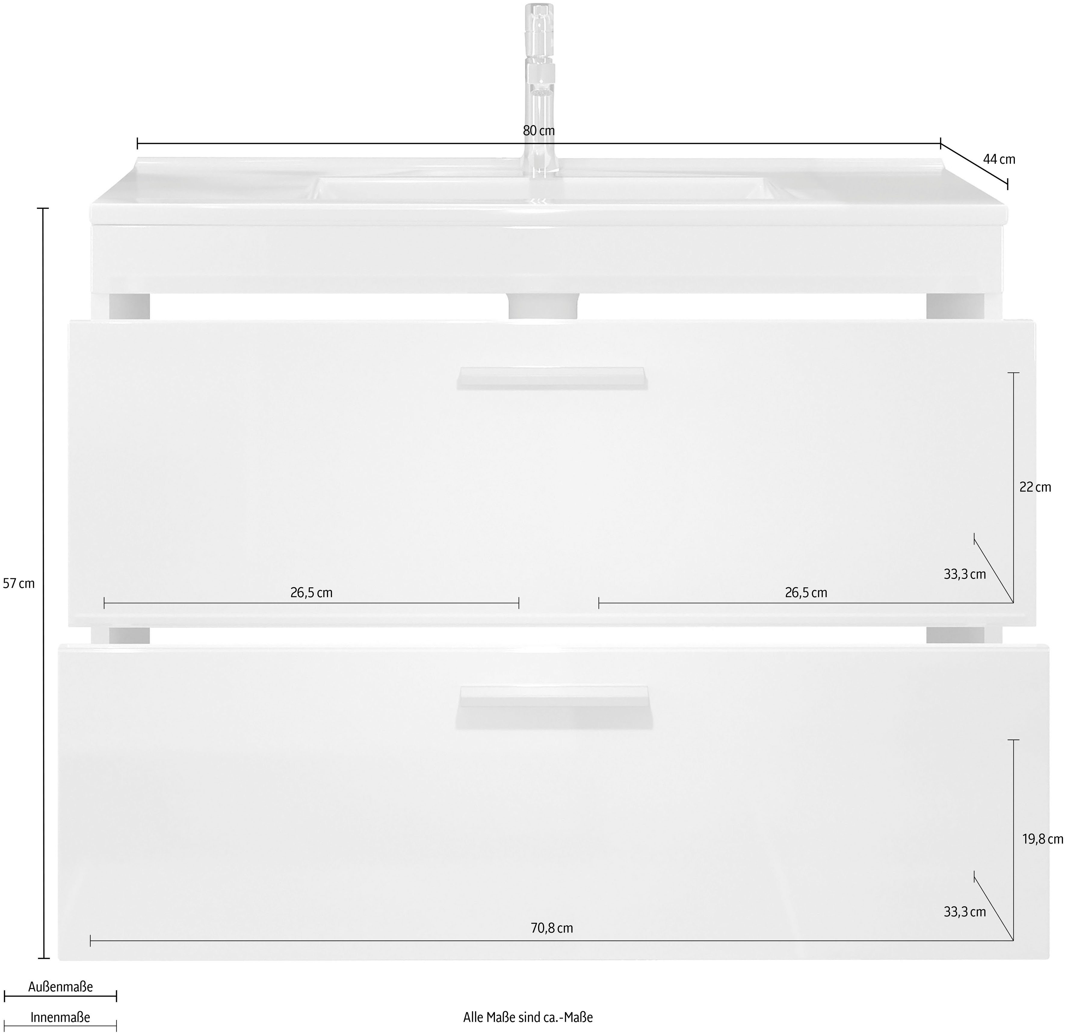 welltime Wastafelonderkast Dormoletto Hangende wastafel in wit hoogglans met inbouwwastafel