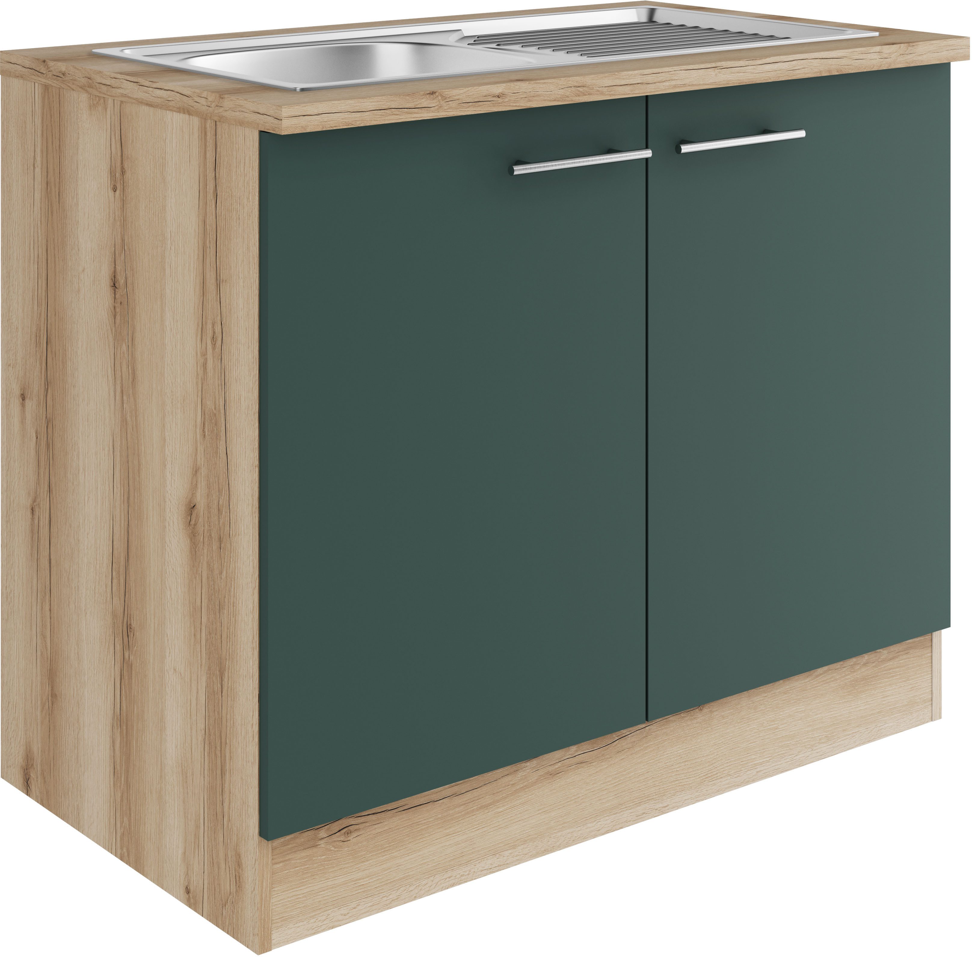 OPTIFIT Gootsteenkast Bella Breedte 100 cm, met roestvrijstalen inbouwspoelbak gootsteenkasten groen