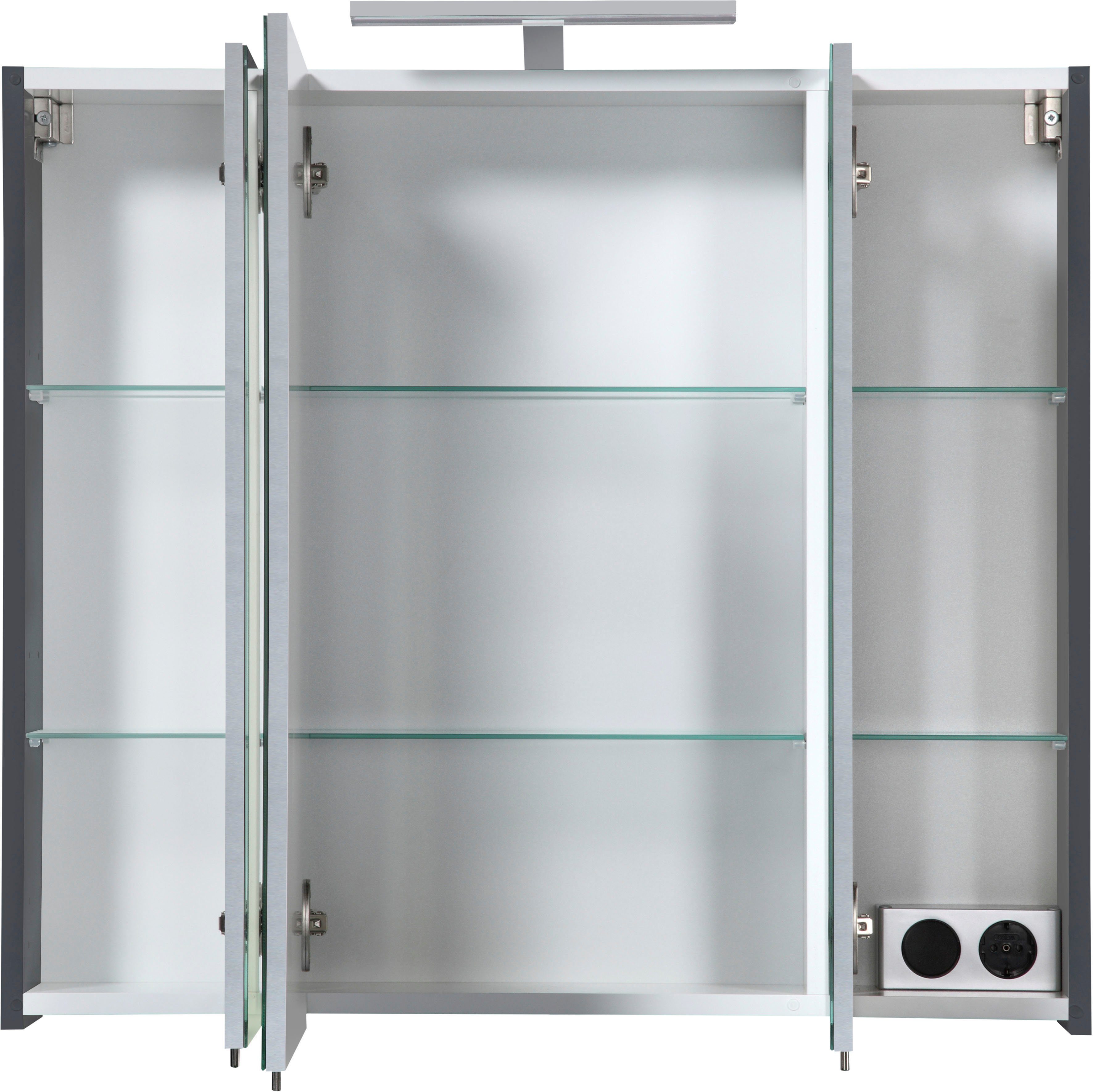 welltime Spiegelkast Torino Breedte 80 cm, 3-deurs, ledverlichting, schakelaar-/stekkerdoos