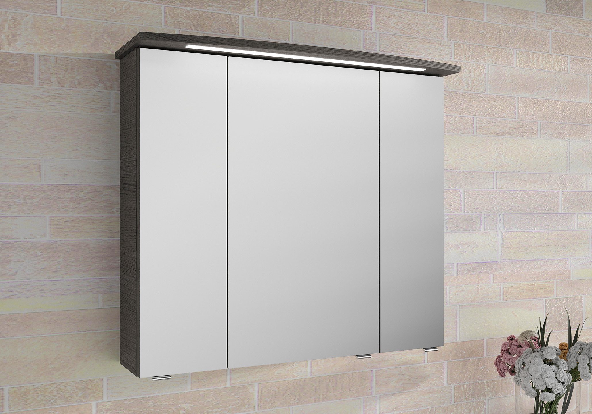 Saphir Badkamerspiegelkast Serie 4010 badkamer spiegelkast incl. LED-verlichting in krans Badkast 82 cm breed, 3 deuren, 6 glazen legplanken, incl. deurdemper